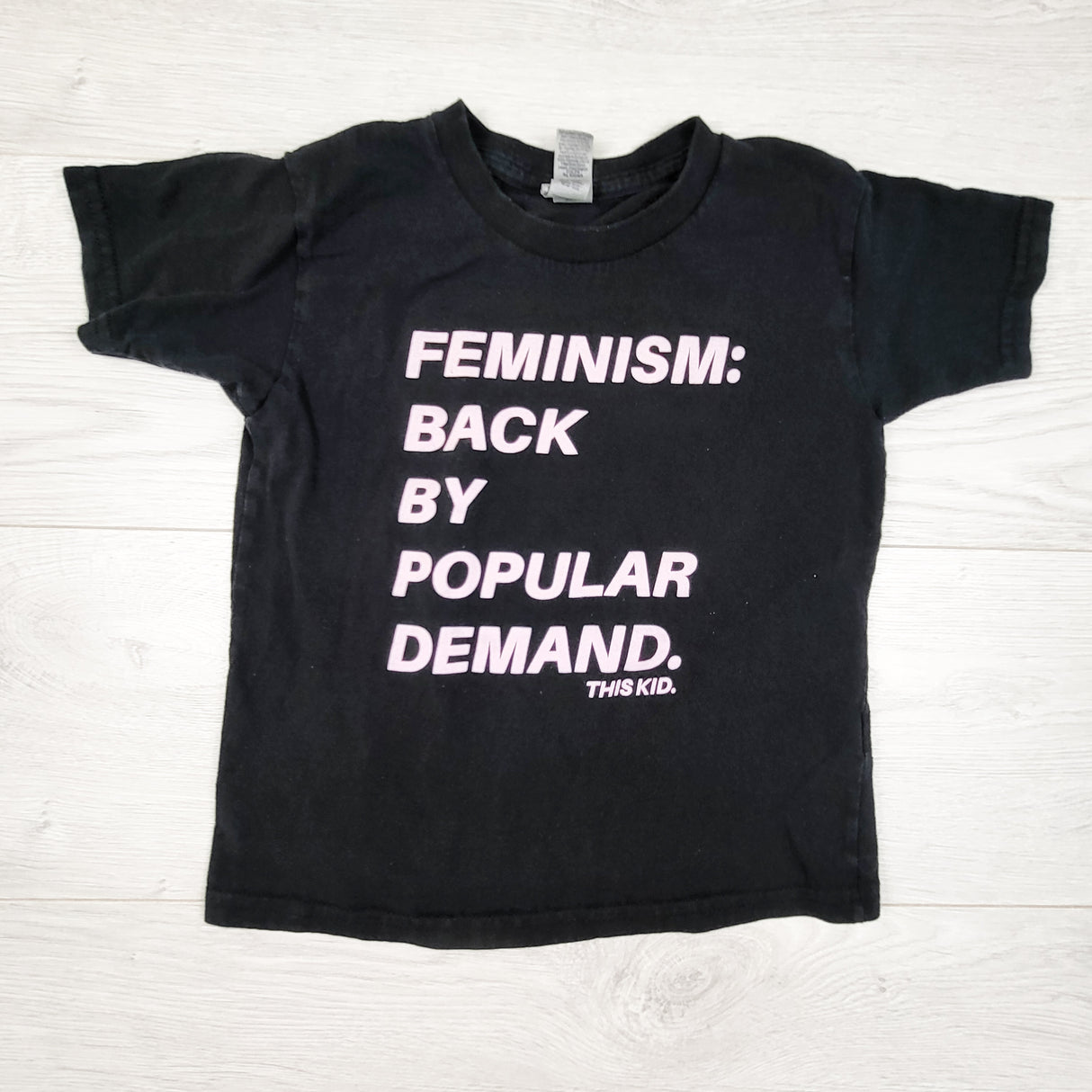 This Kid Clothing black "Feminism" t-shirt. Size 4/5T