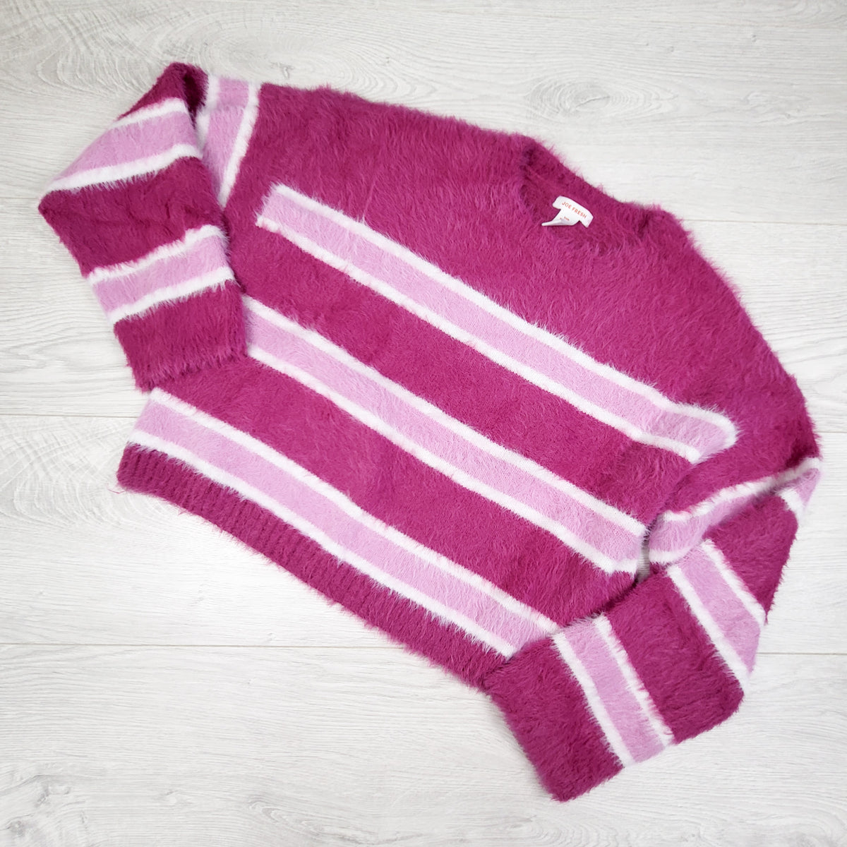 Joe pink striped soft and fuzzy sweater. Size 7/8
