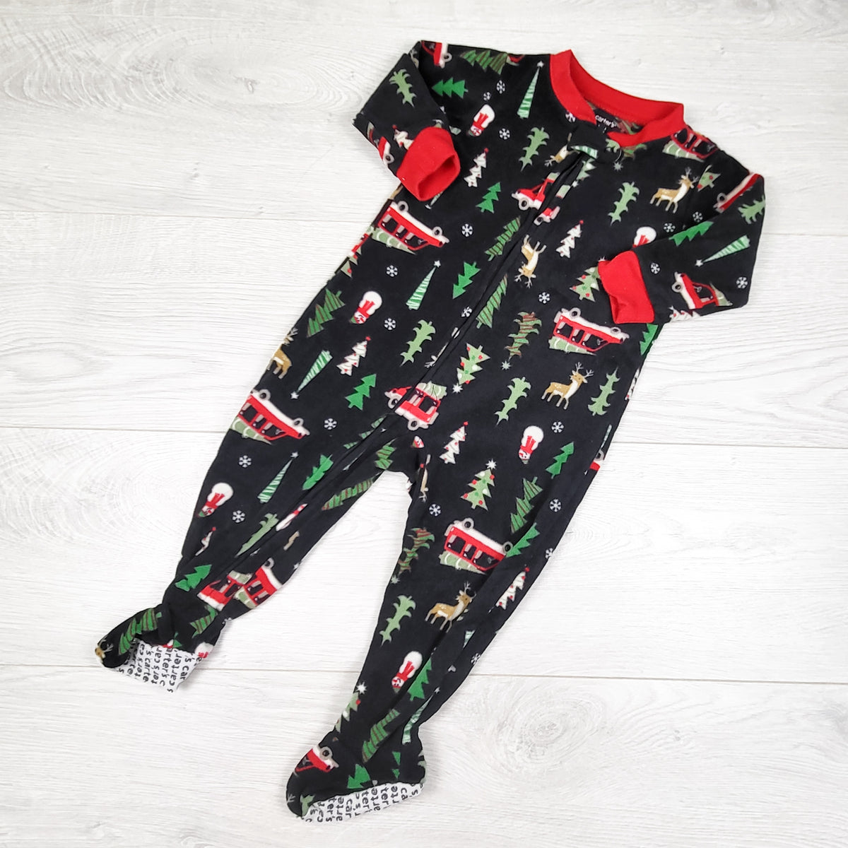 Carters black zippered fleece Christmas sleeper. Size 12 months