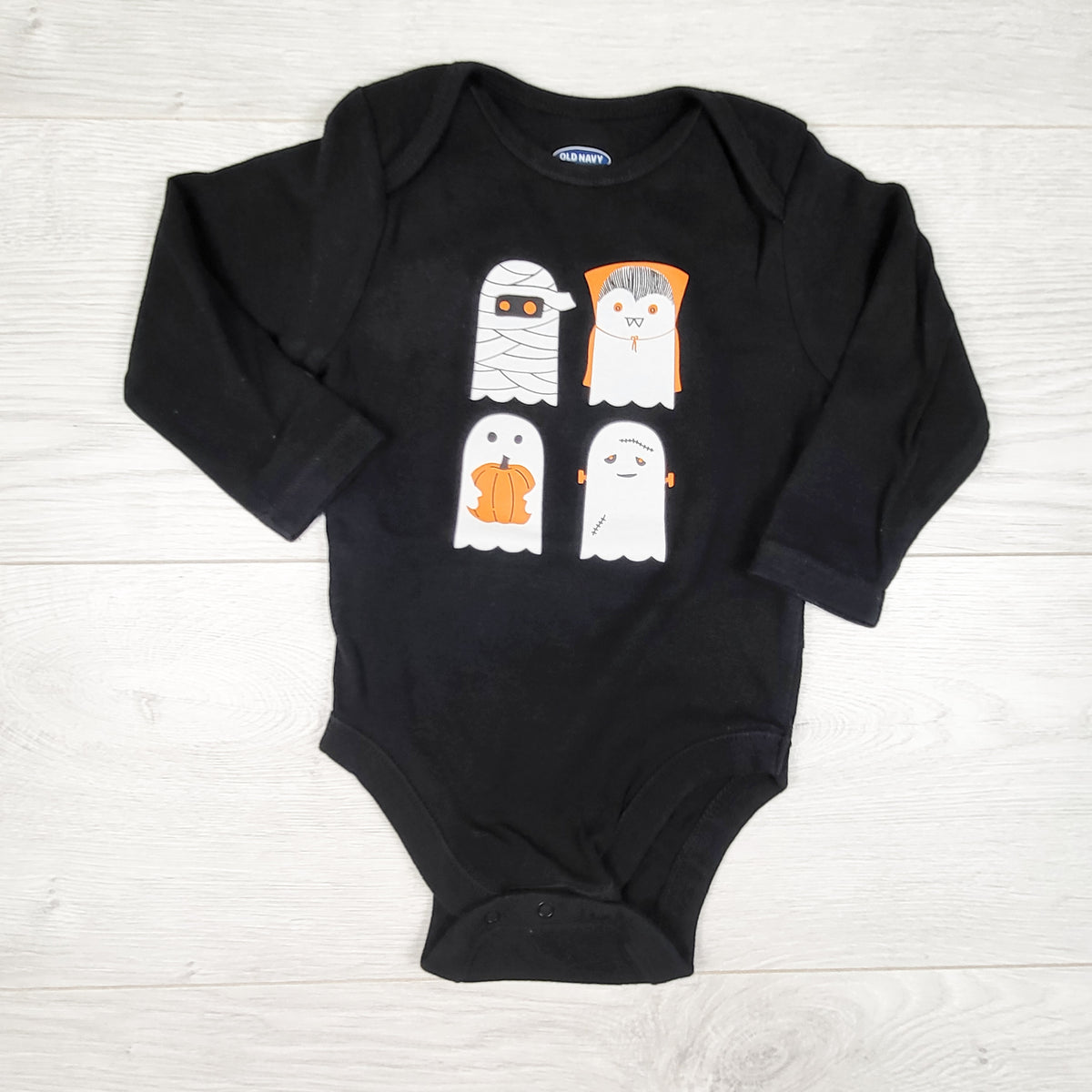 Old Navy black Halloween themed bodysuit. Size 6-12 months