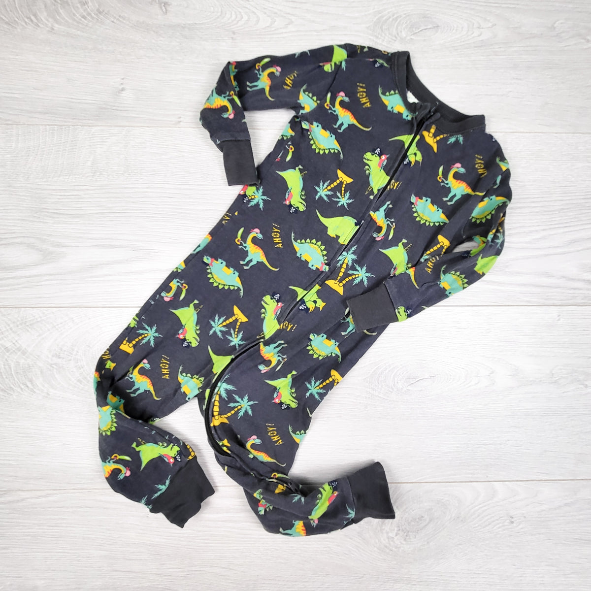 Old Navy grey zippered cotton sleeper with dragons. Size 18-24 months