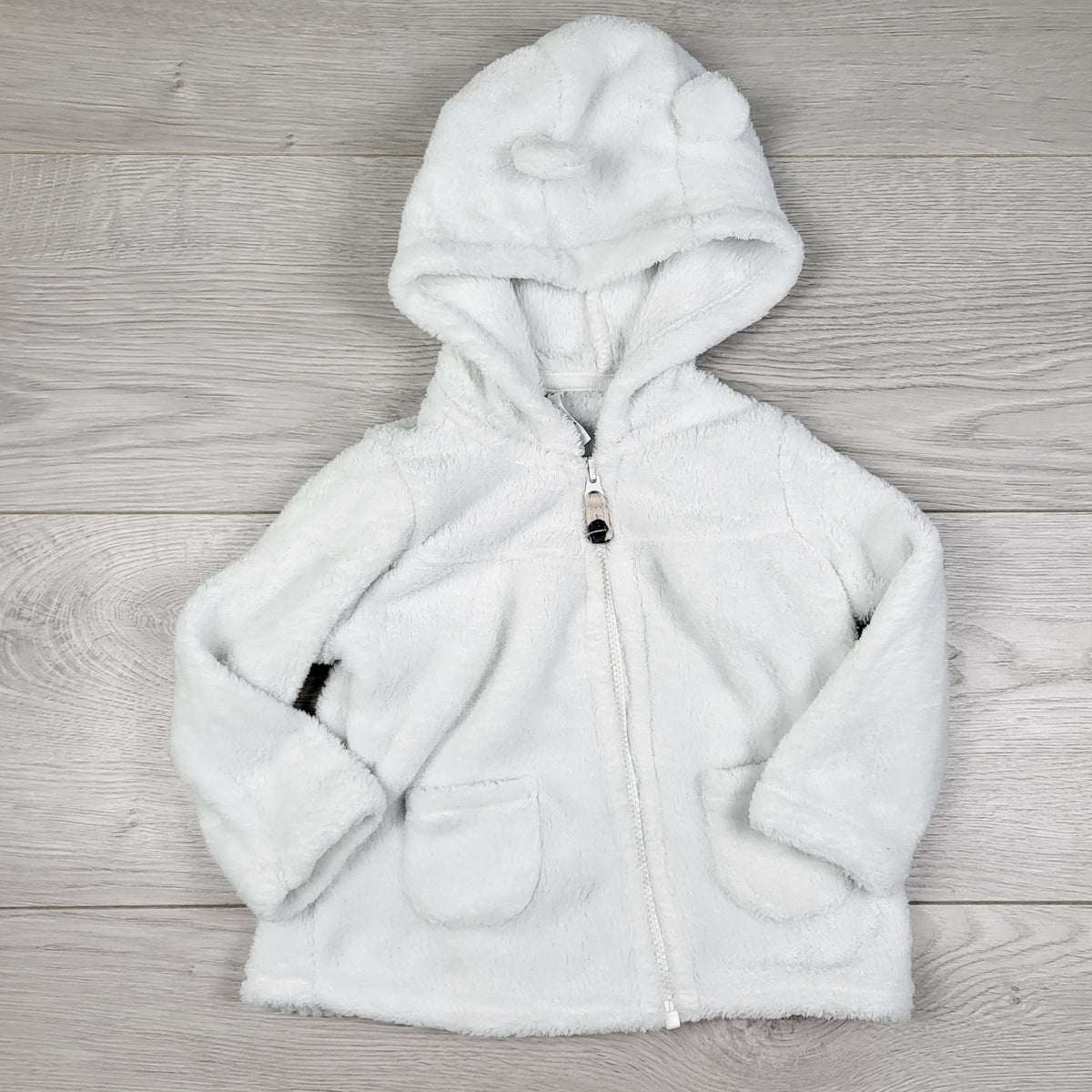 Carters white faux fur zip up bear ear hoodie. Size 12 months