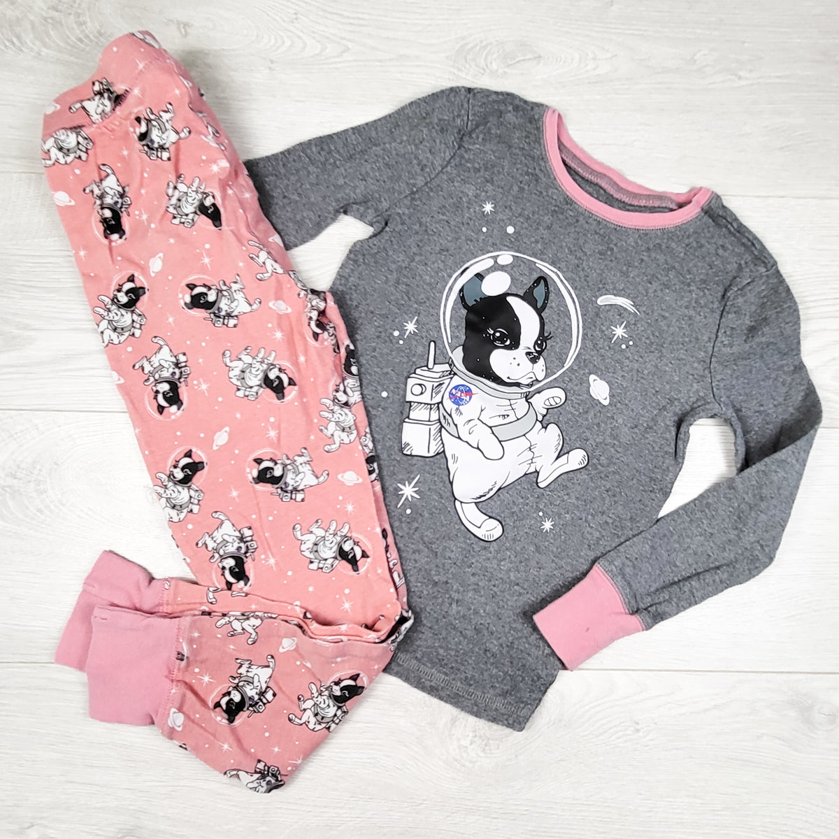 Pink and grey 2pc NASA PJs. Size 8 - AS IS