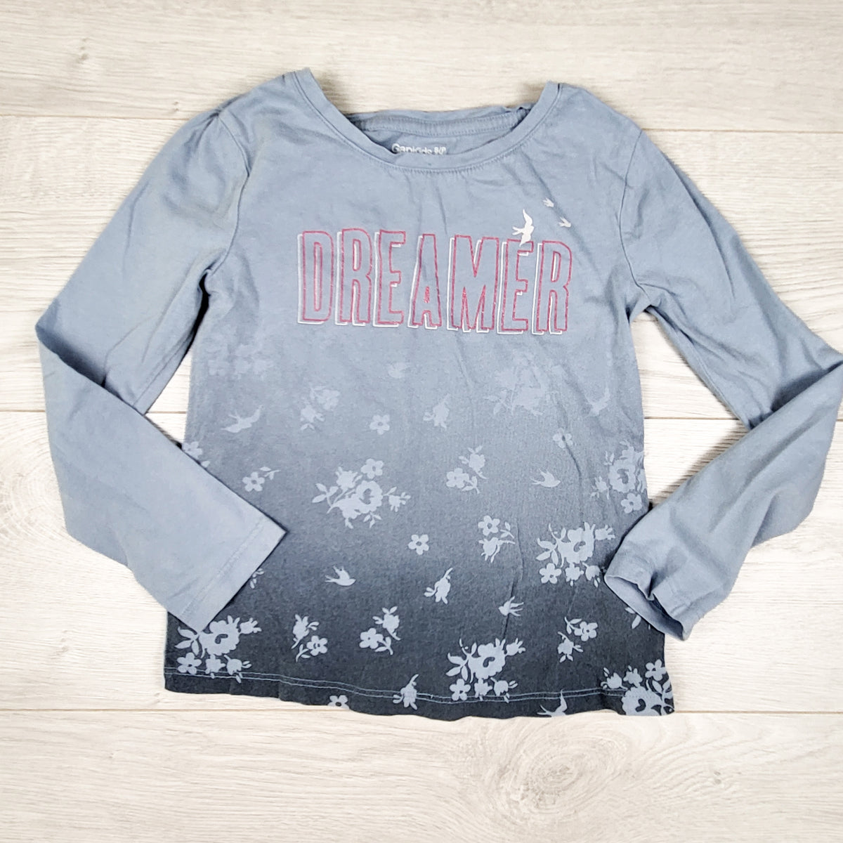 Gap blue "Dreamer" long sleeve top with flowers. Size 6/7