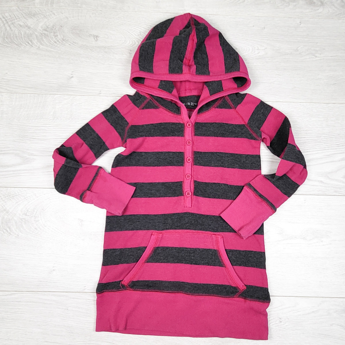 Gap pink and grey striped hooded waffle knit tunic top. Size 4/5T