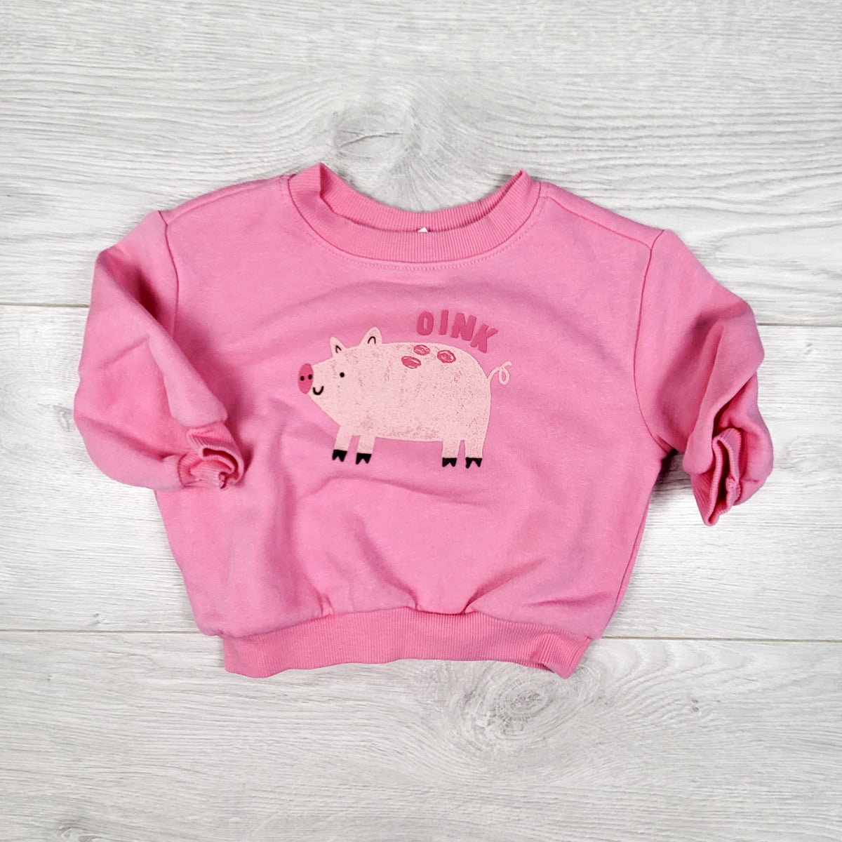 Old Navy pink fleecy lined sweatshirt with pig. Size 3-6 months
