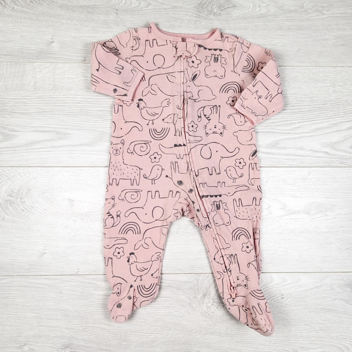 Carters pink waffle knit animal print sleeper. Size 6 months