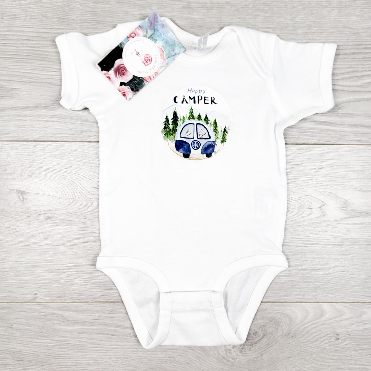 NEW - Little Thao Studio "Happy Camper" bodysuit. Size 6 months