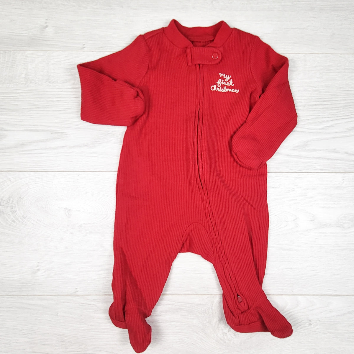 Carters red waffle knit "My First Christmas" sleeper. Size 3 months