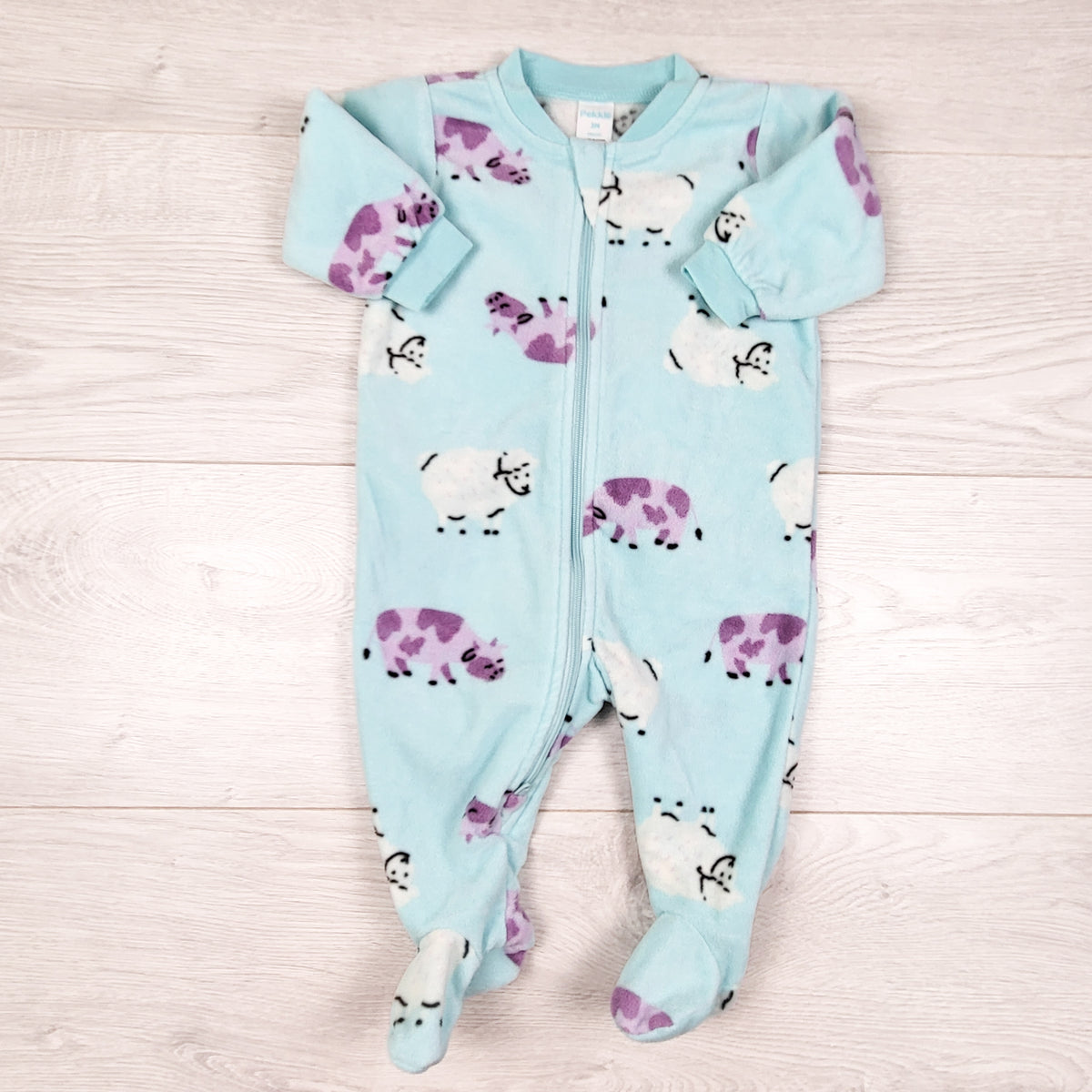Pekkle blue zippered fleece sheep print sleeper. Size 3 months