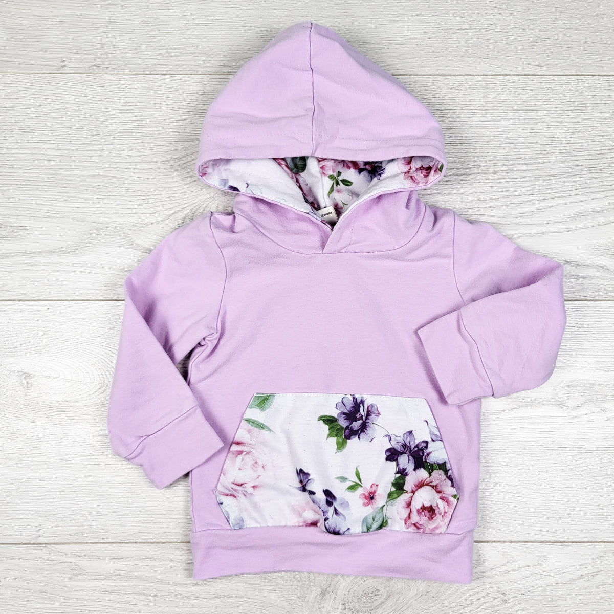 Purple floral print pullover hoodie. Size 6-12 months
