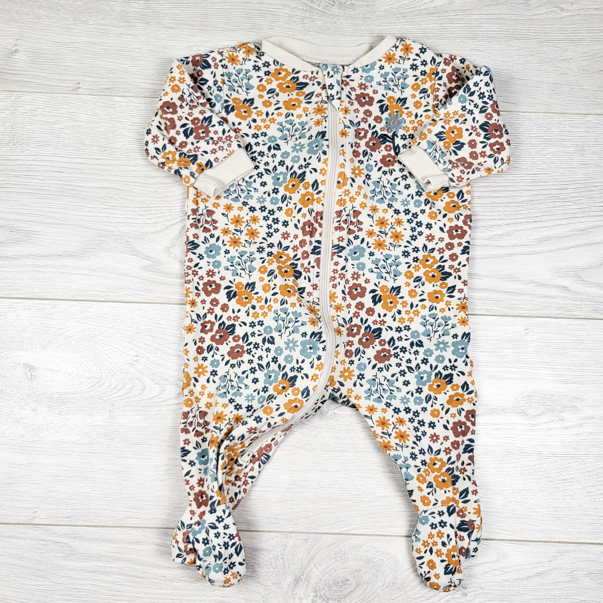 Pekkle floral print zippered cotton sleeper. Size 3 months