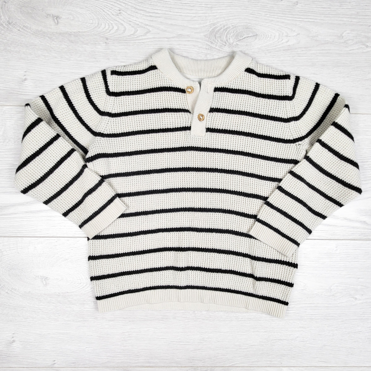 H and M beige and navy striped waffle knit sweater. Size 2-4T