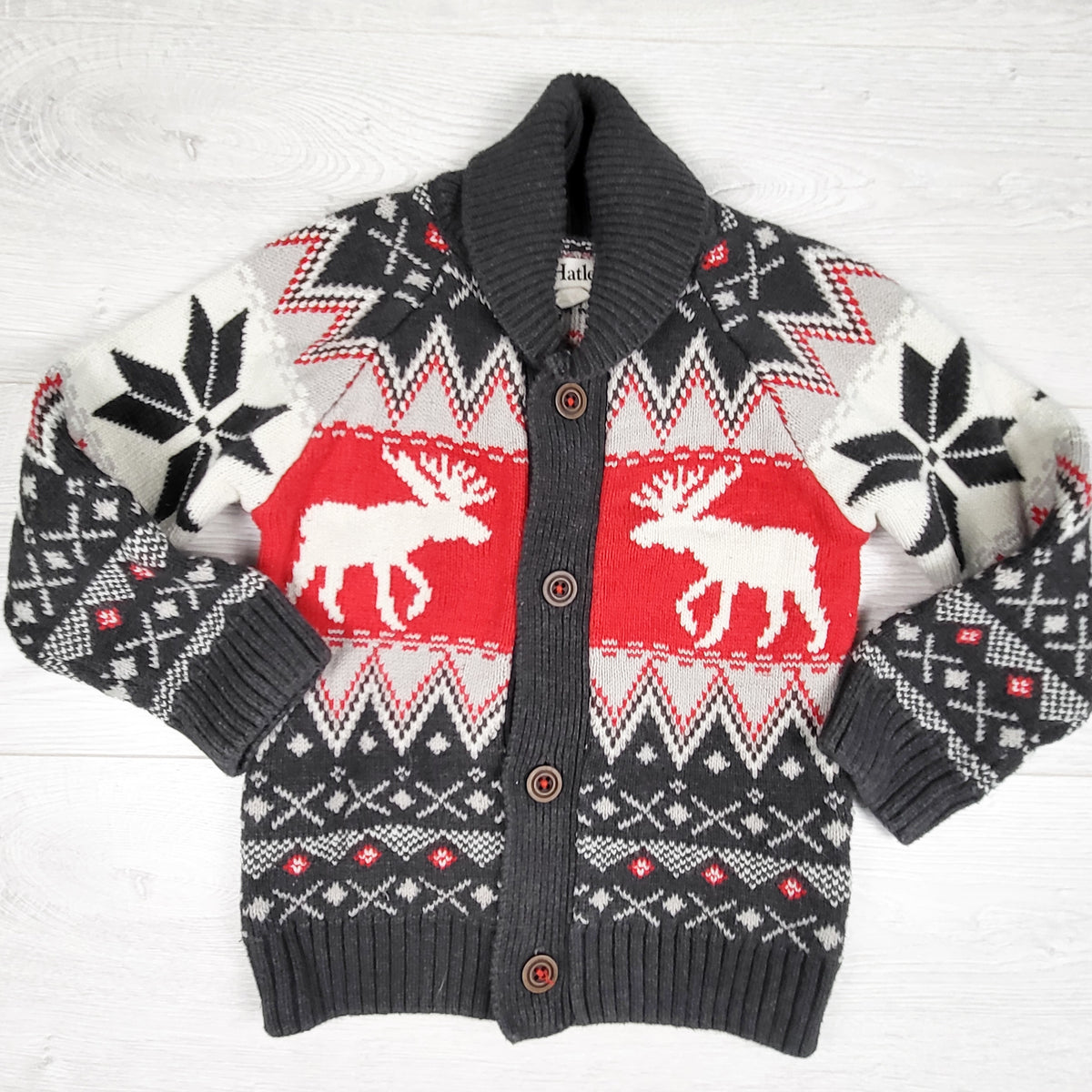 Hatley shawl collar cardigan sweater with elk. Size 5T