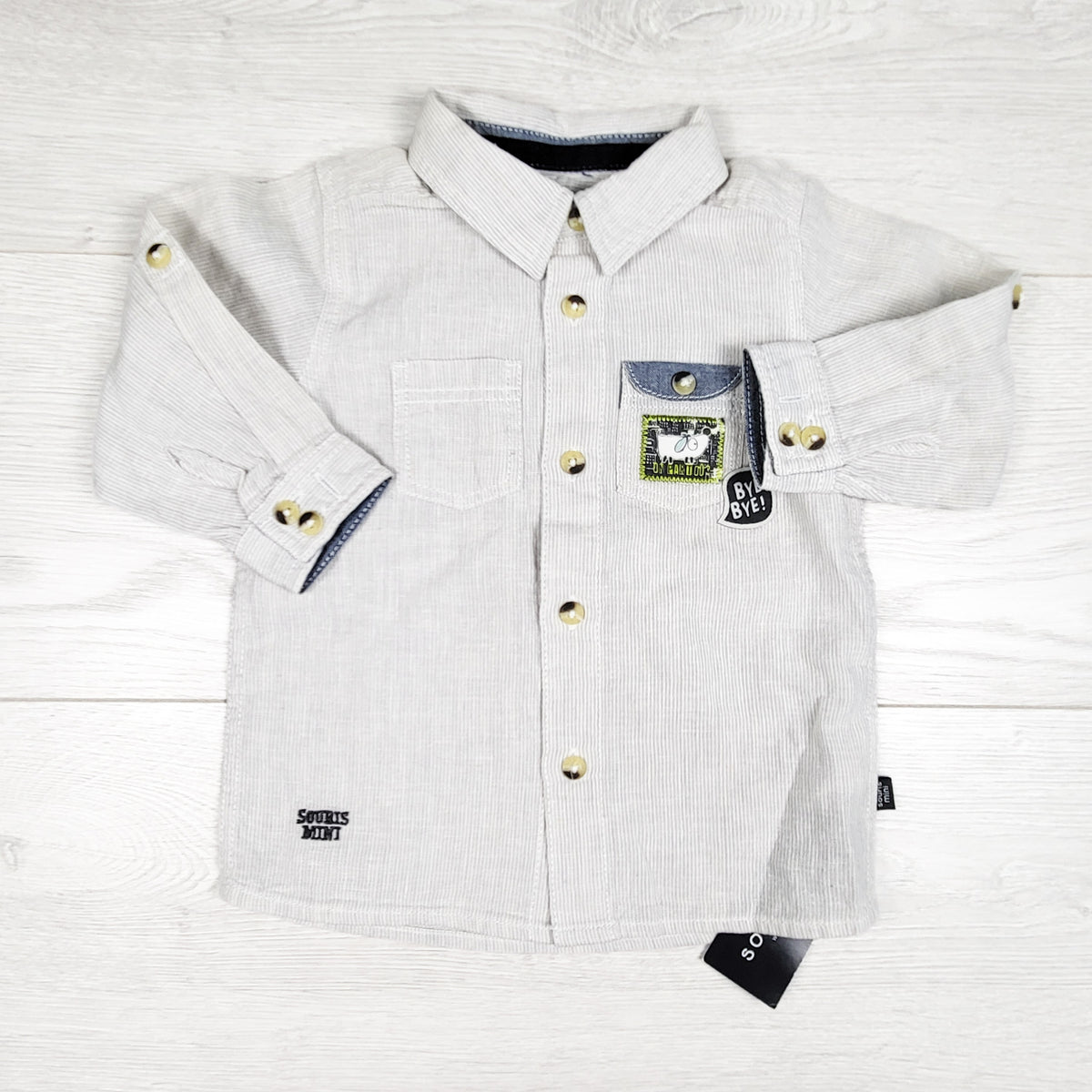 NEW - Souris Mini grey striped button down shirt. Size 9 months