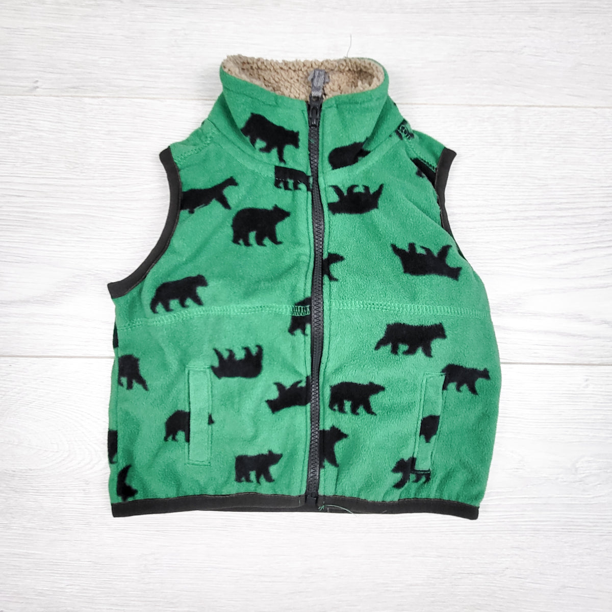 Carters green bear print fleece vest. Size 9 months