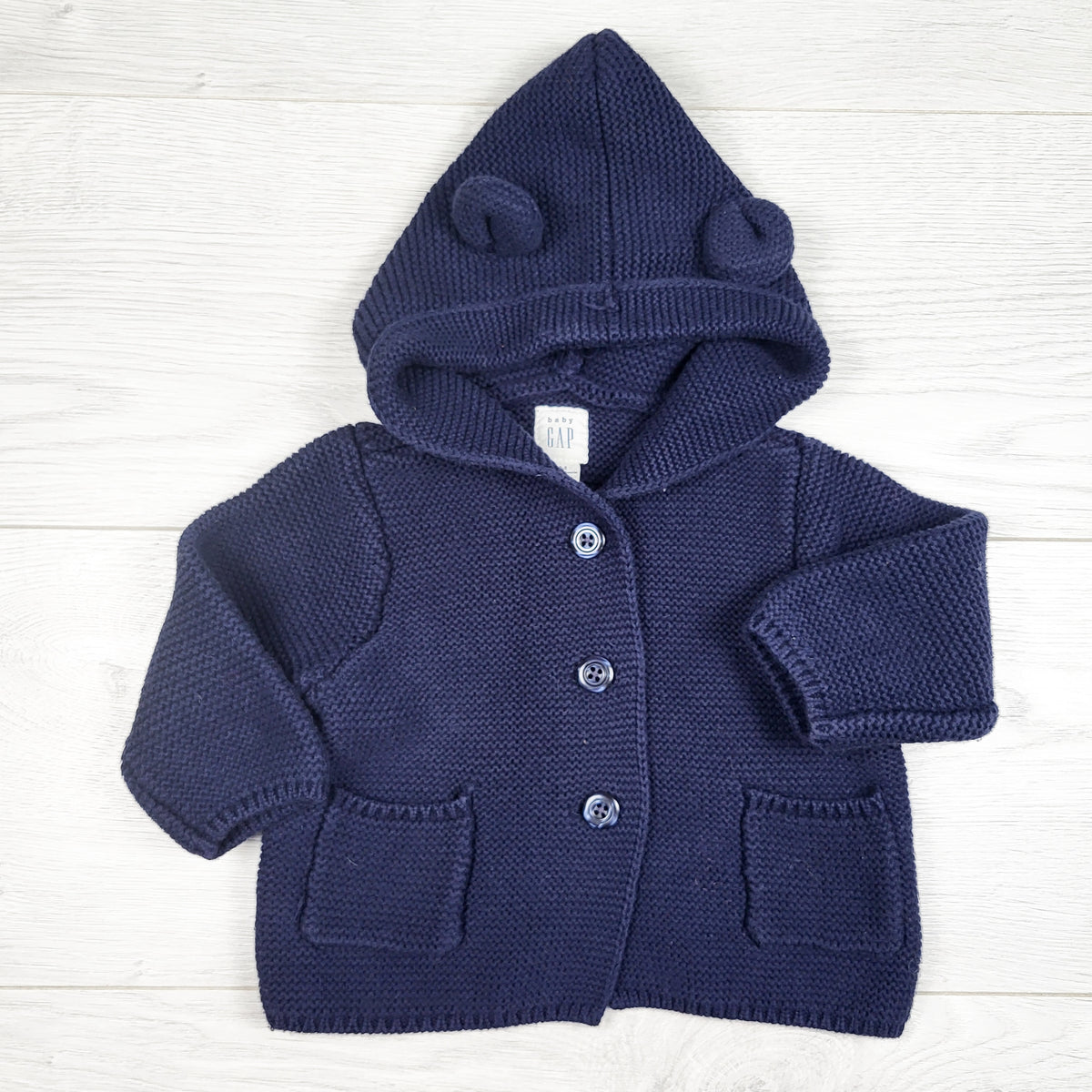Gap navy bear ear sweater coat. Size 3-6 months