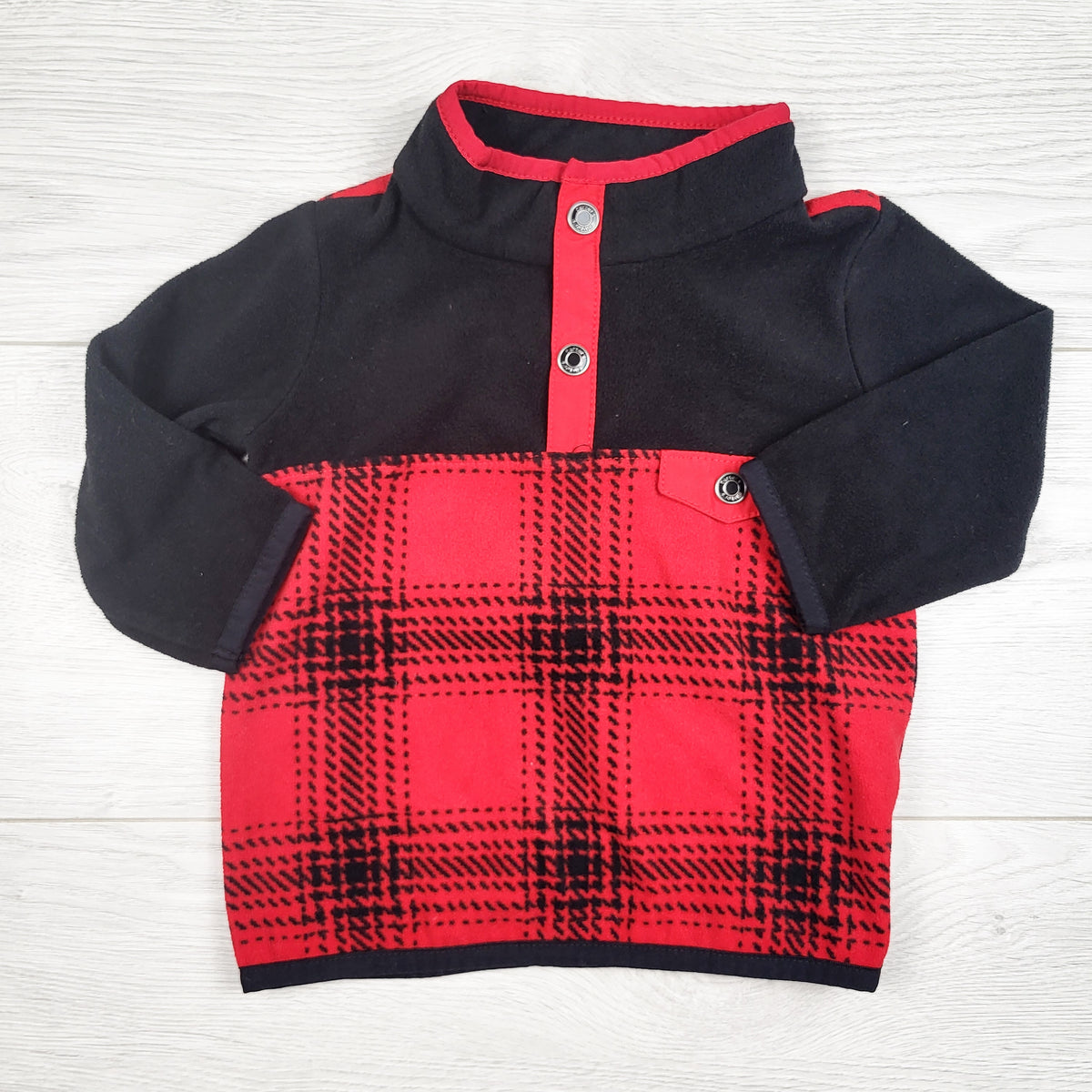 Carters black and red plaid fleece pullover. Size 9 months