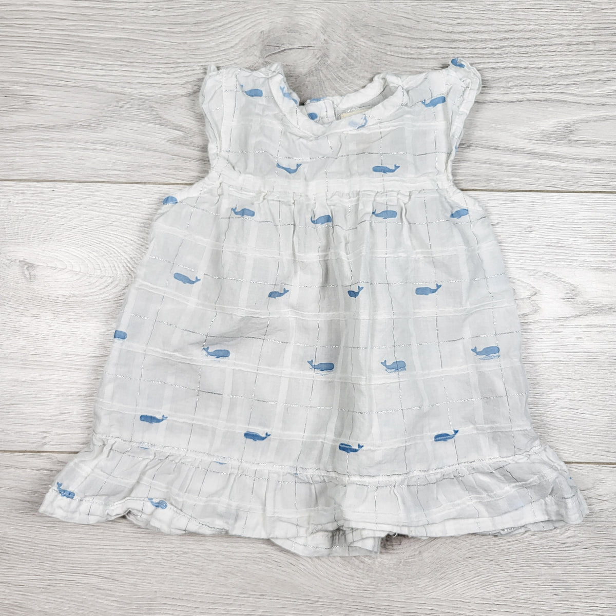 Hatley white whale print flounce dress. Size 3-6 months