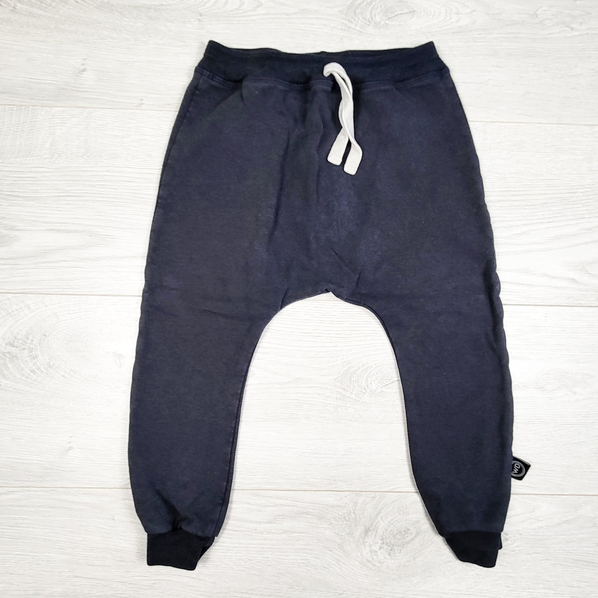 Wooly Doodle blue-grey drop crotch bamboo blend pants. Size 4T