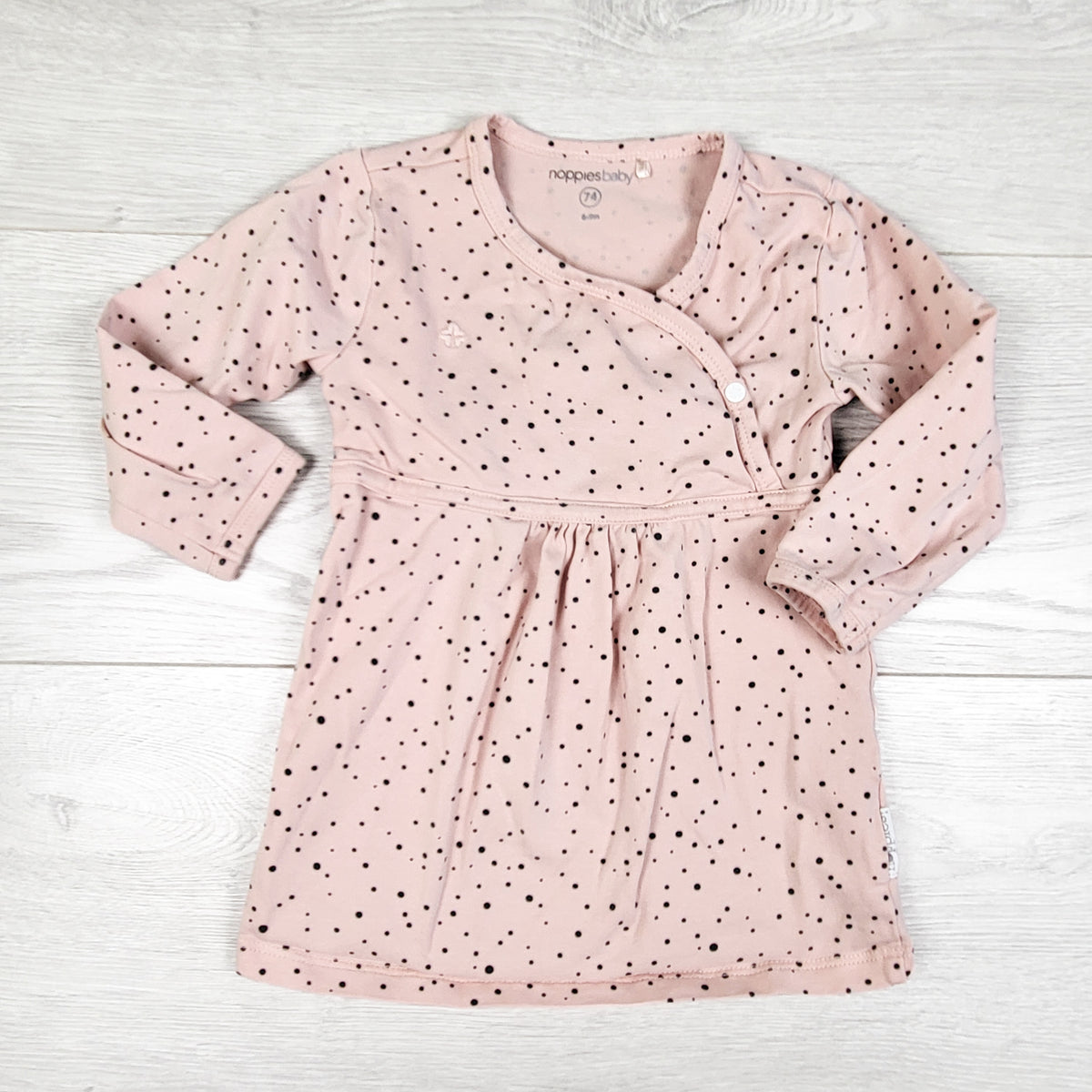 Noppies pink dot patterned wrap style dress. Size 6-9 months