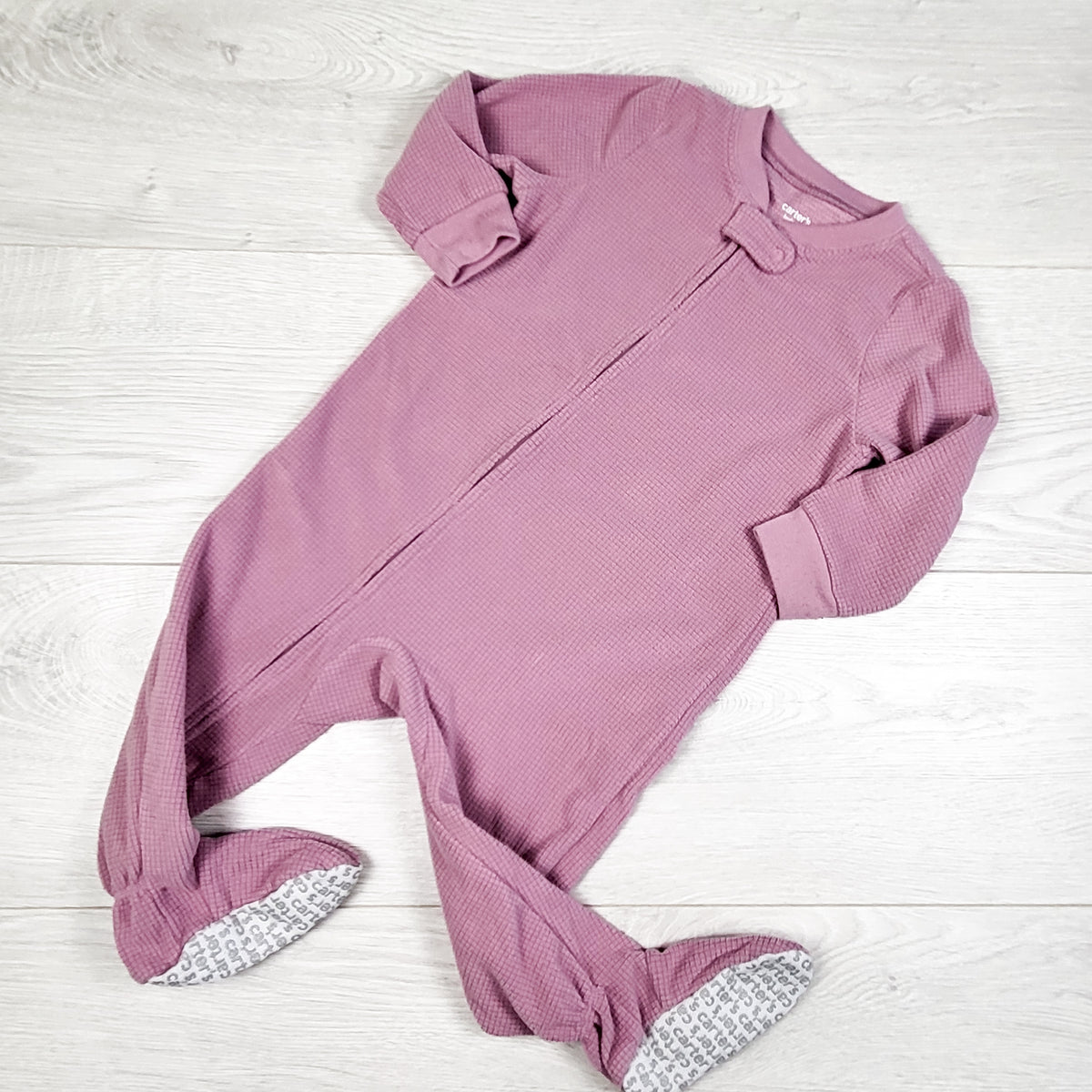 Carters pink velour waffle knit zippered sleeper. Size 12 months