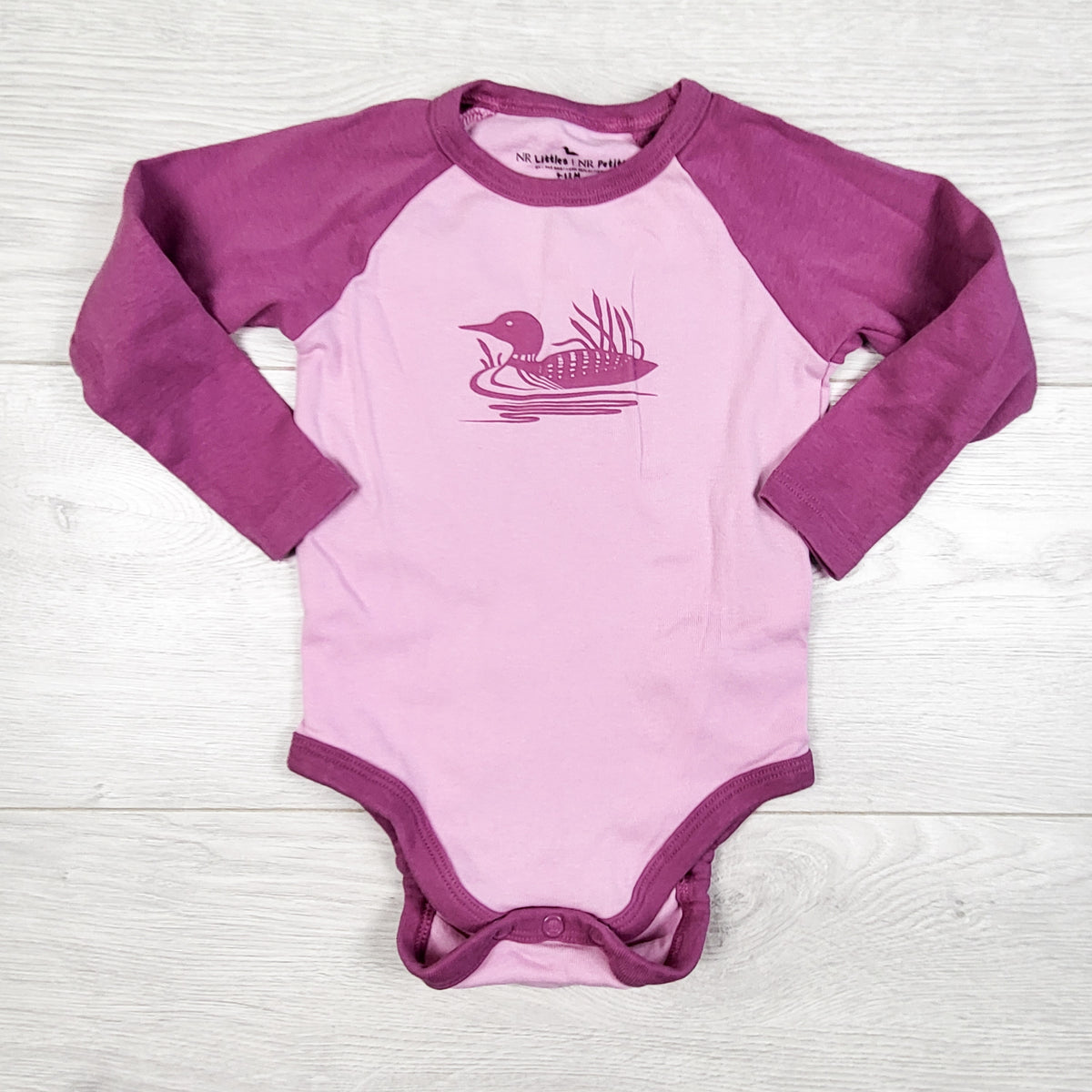 Northern Reflection pink and purple loon print bodysuit. Size 9-12 months