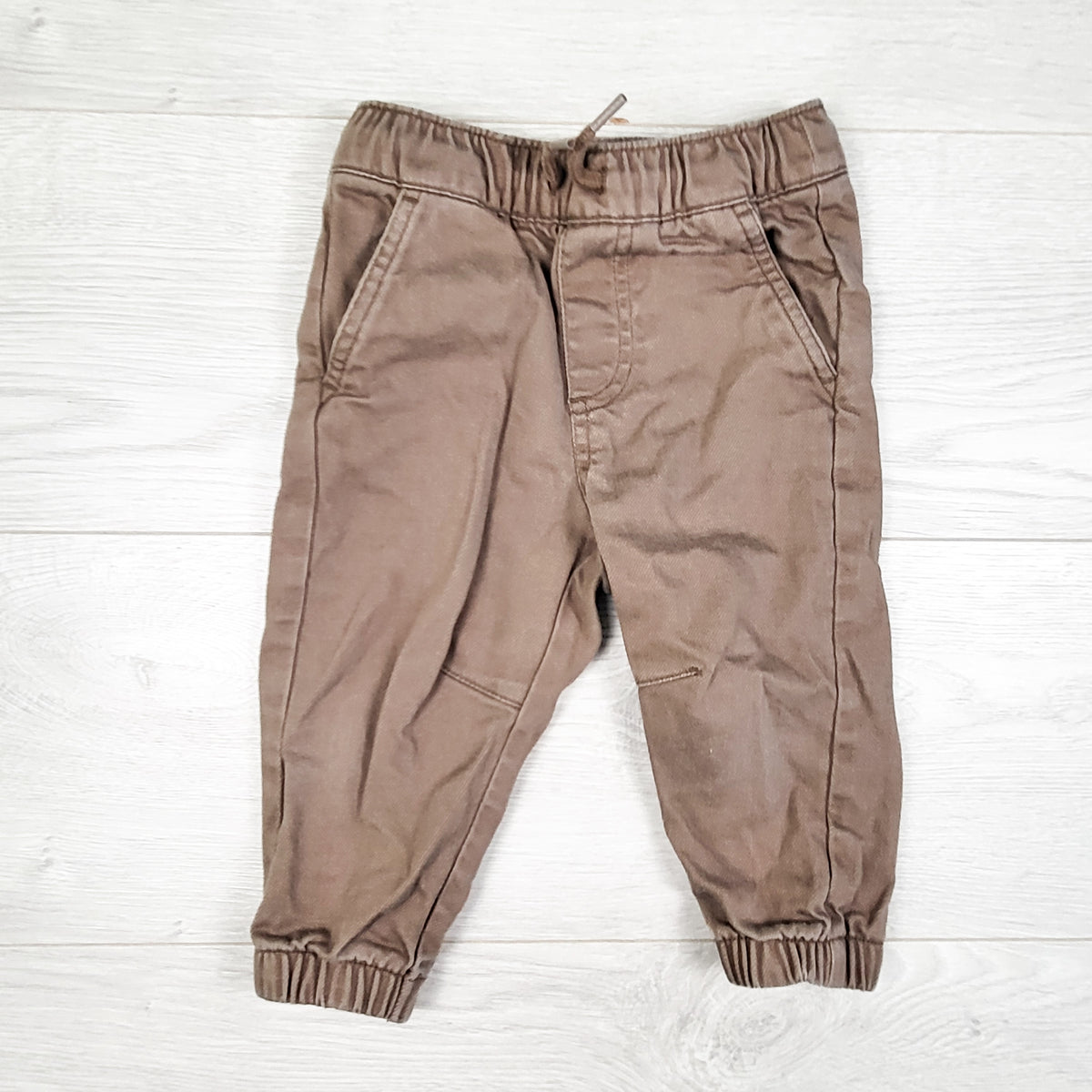 Old Navy brown twill joggers. Size 12-18 months