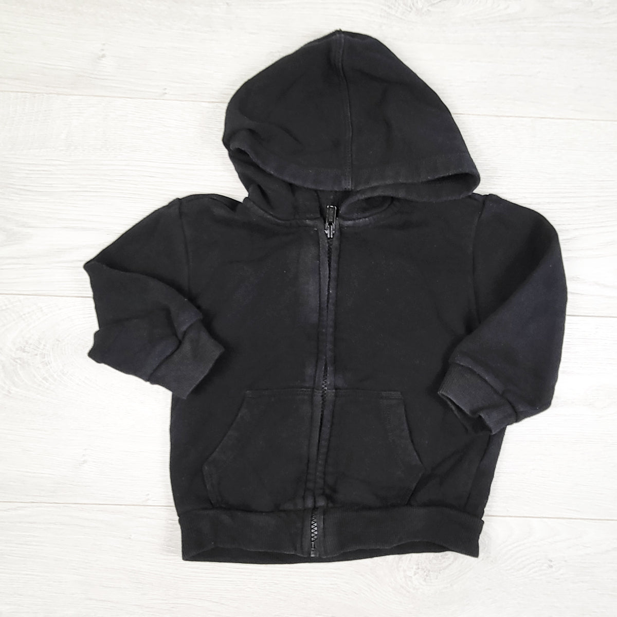 old Navy black zip up hoodie. Size 18-24 months