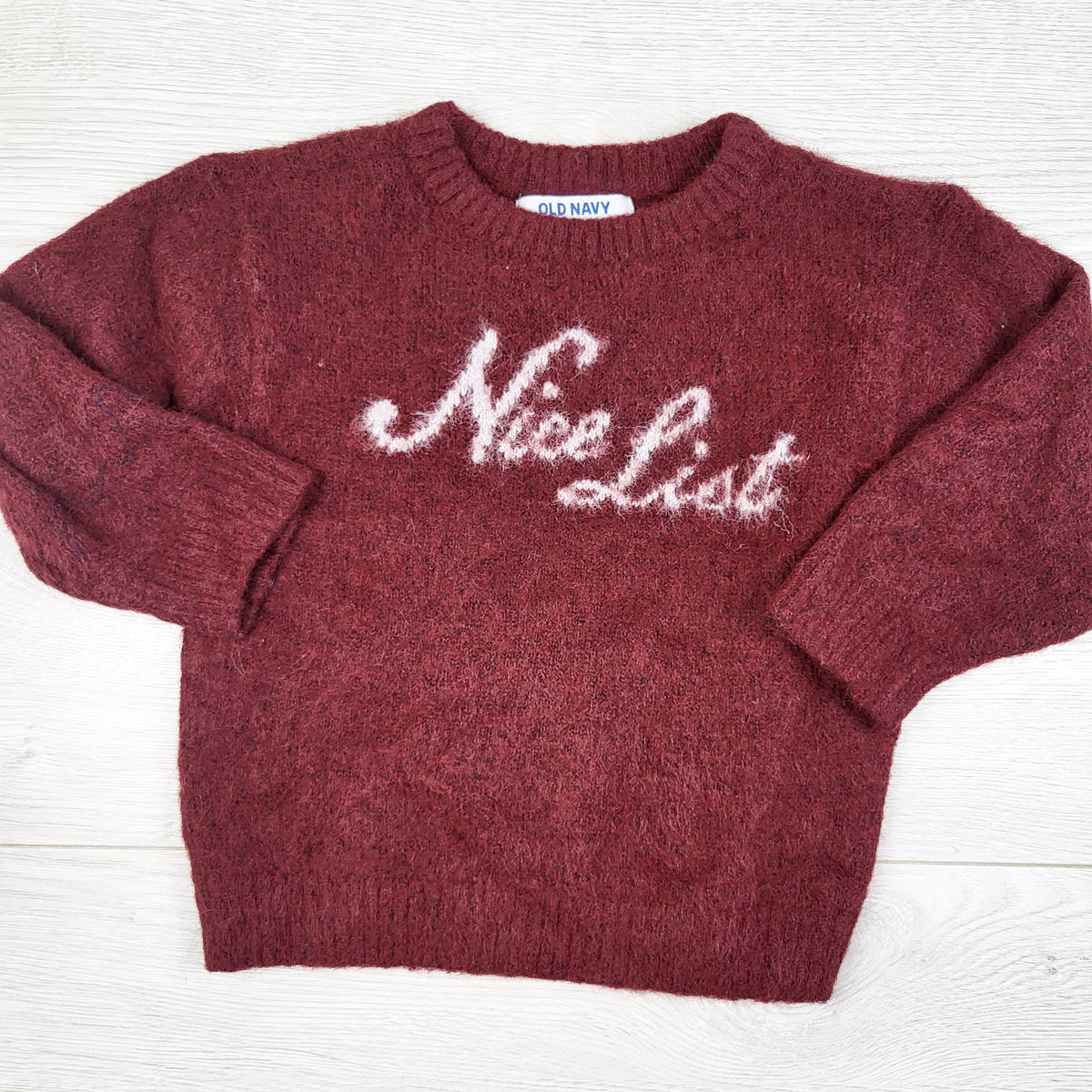 Old Navy burgundy "Nice List" sweater. Size 18-24 months