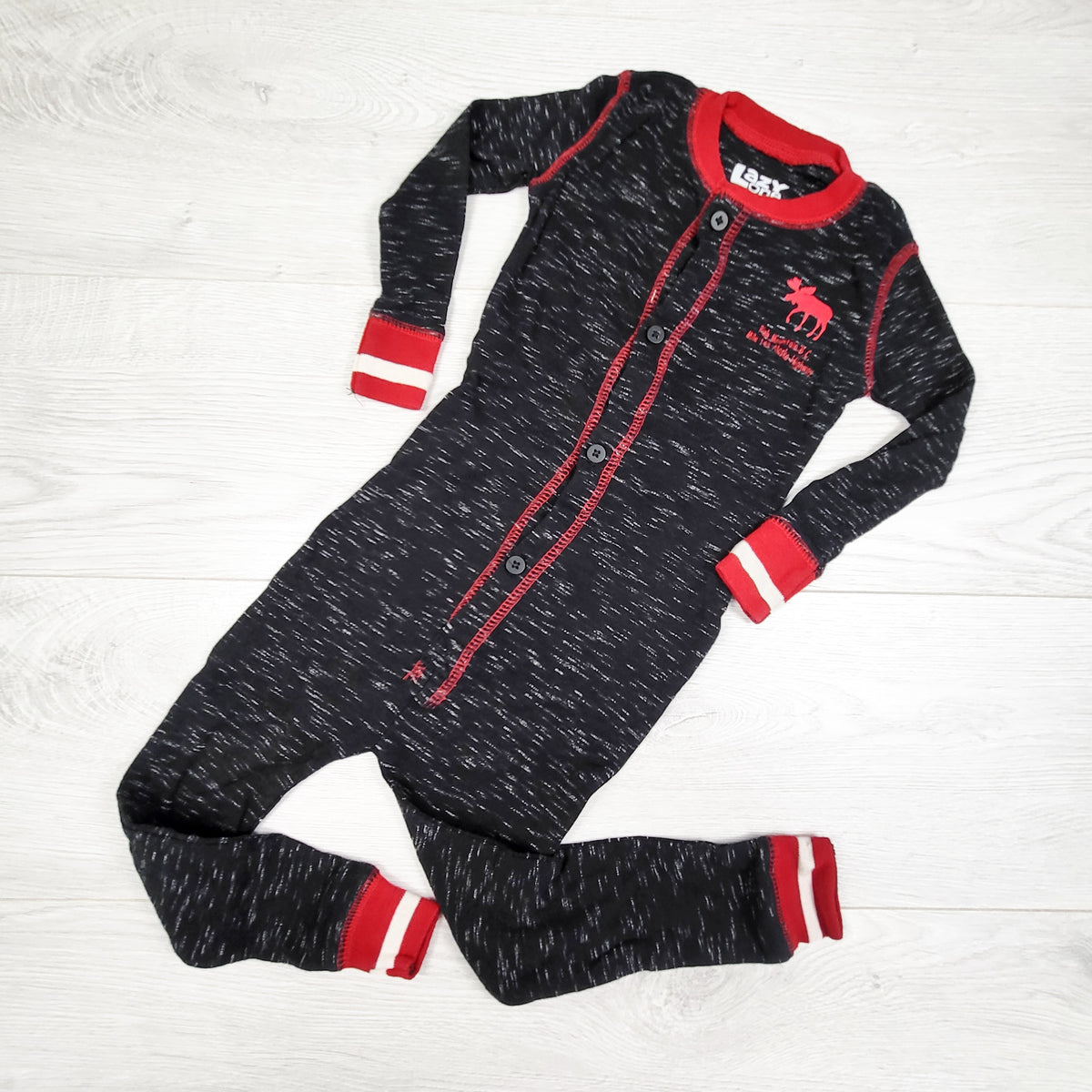 Lazy One black marled "Moose Caboose" sleeper. Size 2T