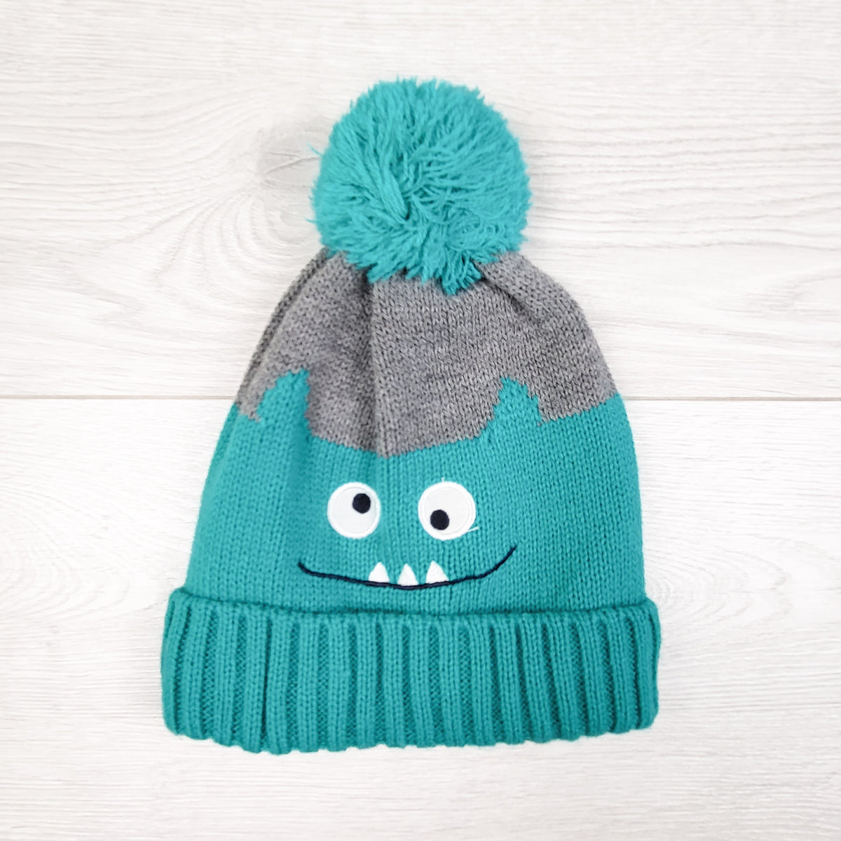 Simple Joys teal and grey fleece lined monster toque. Size 2-5T
