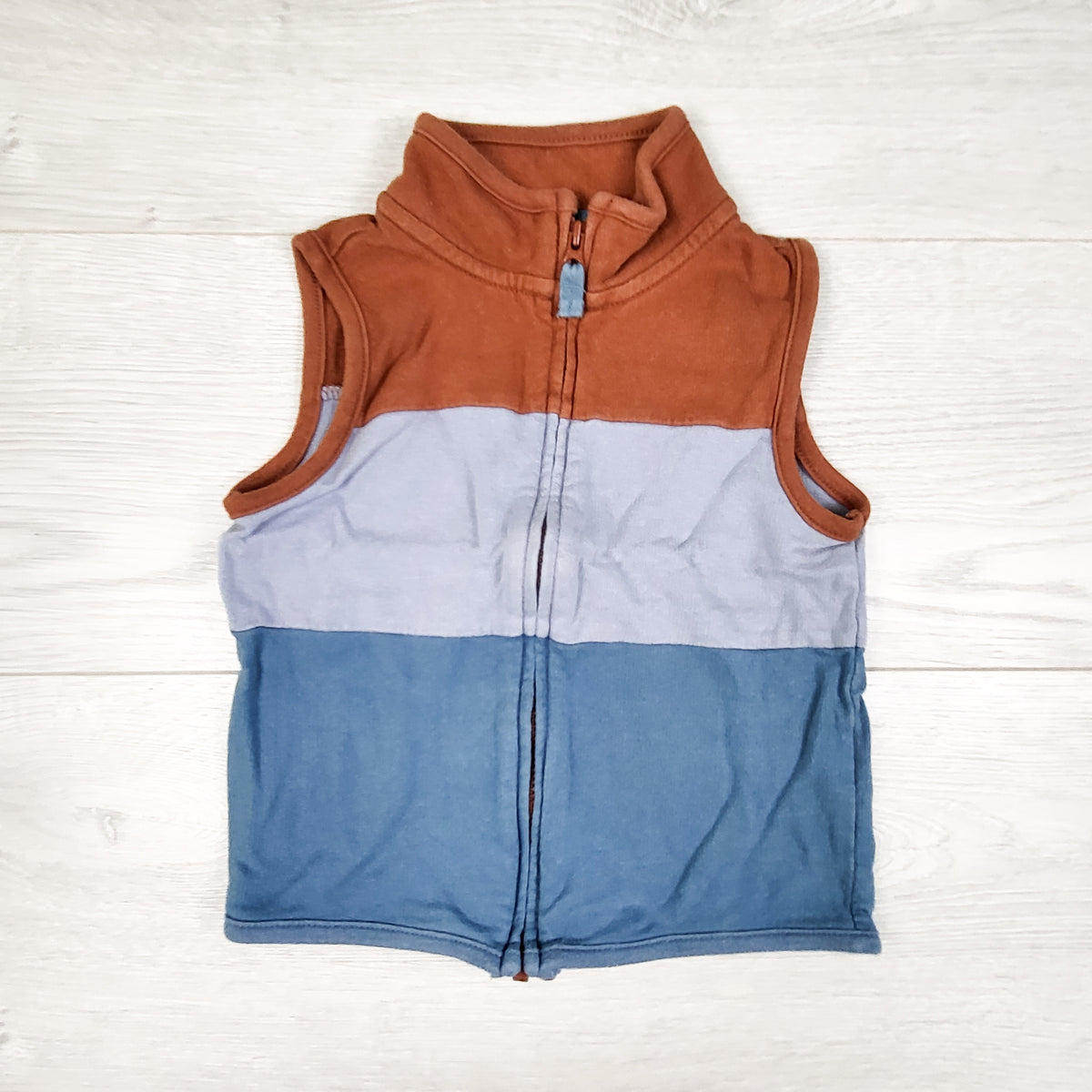 Carters tan and blue colour block cotton vest. Size 24 months