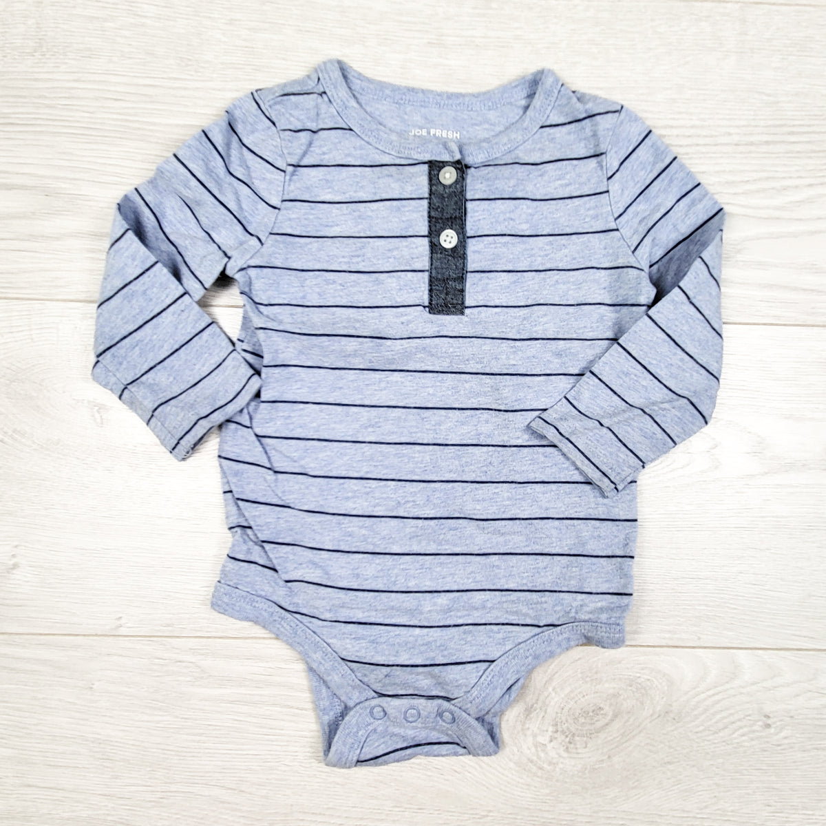 Joe Fresh light blue striped bodysuit. Size 12-18 months
