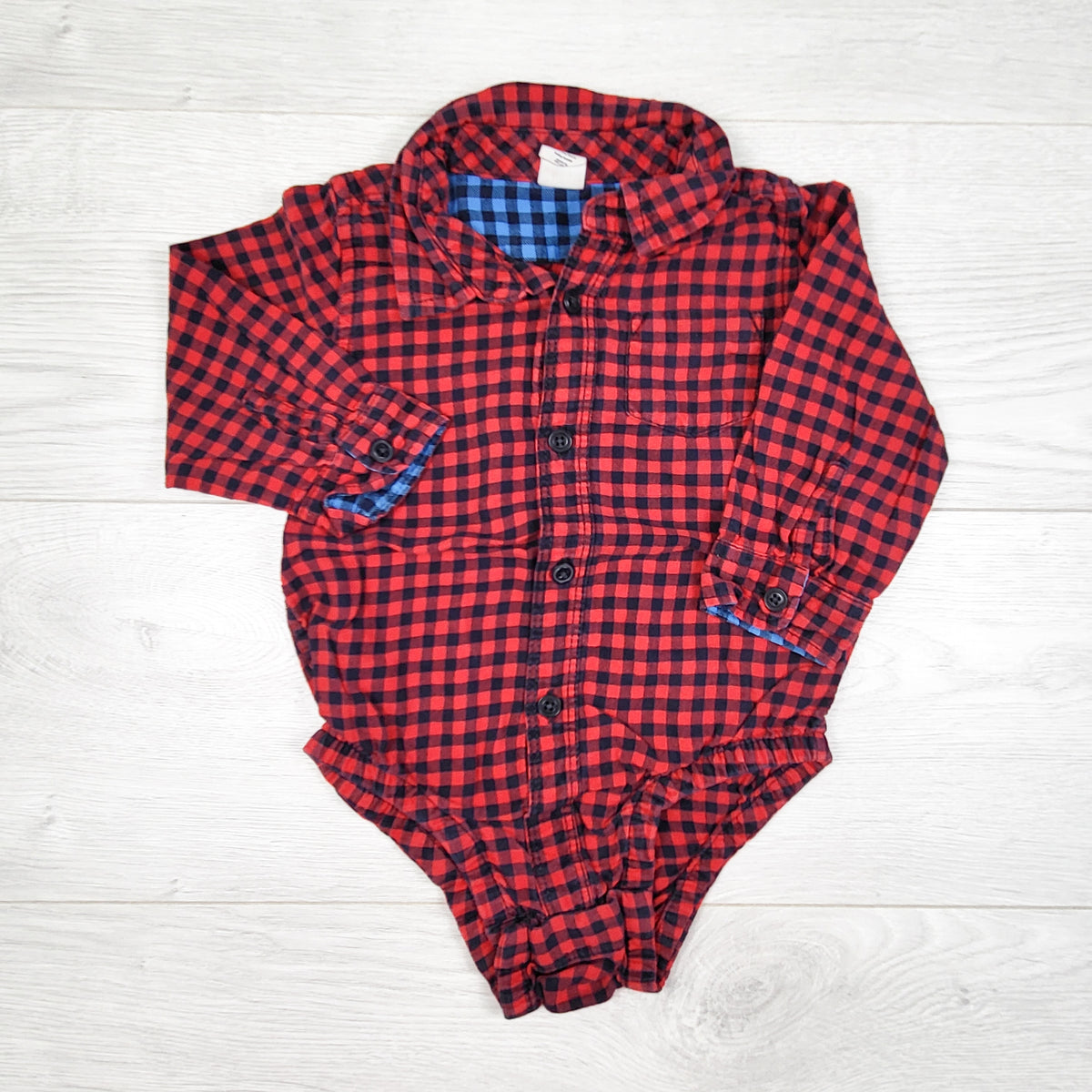 Gap red and navy checked button down bodysuit. Size 12-18 months