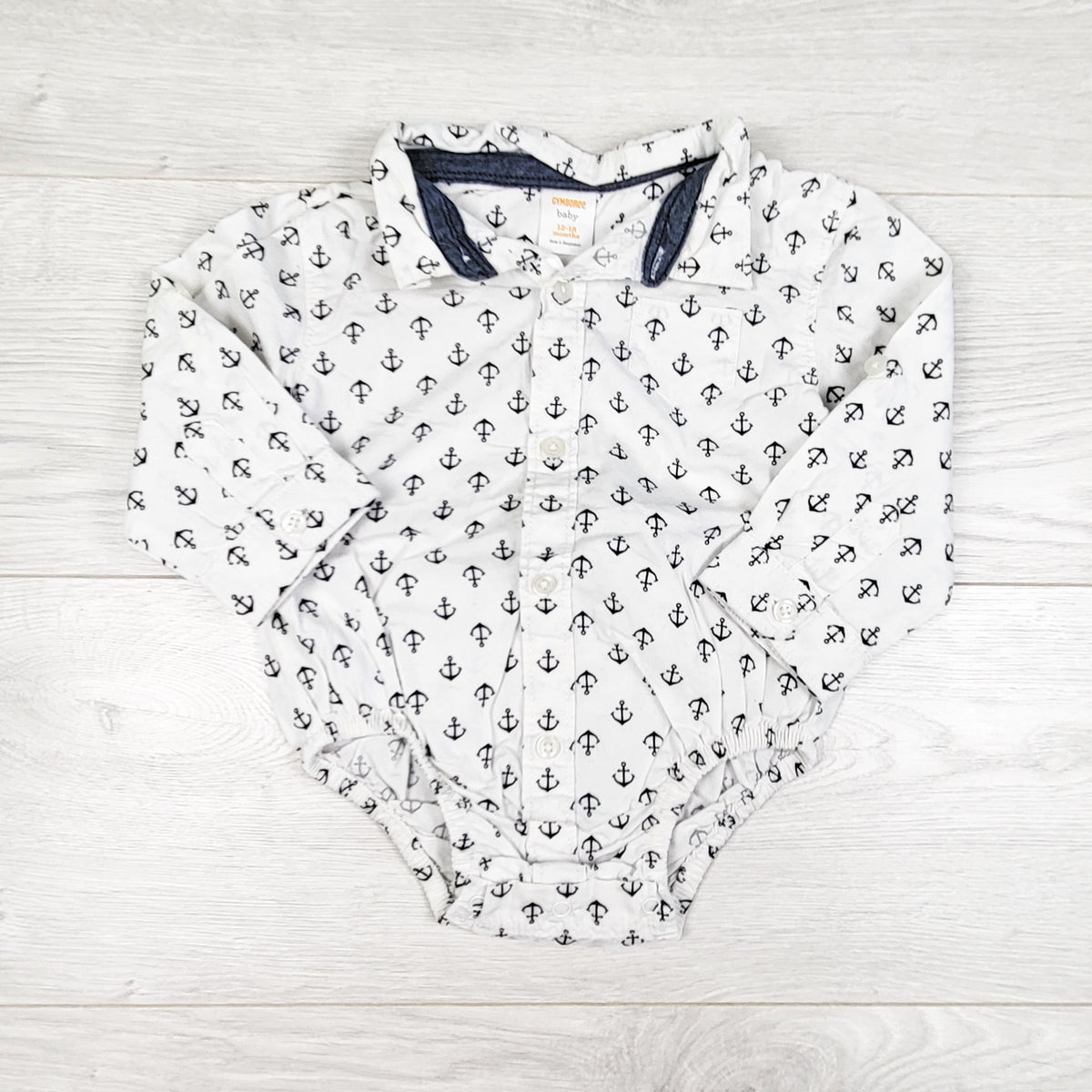 Gymboree white button down bodysuit with anchors. Size 12-18 months