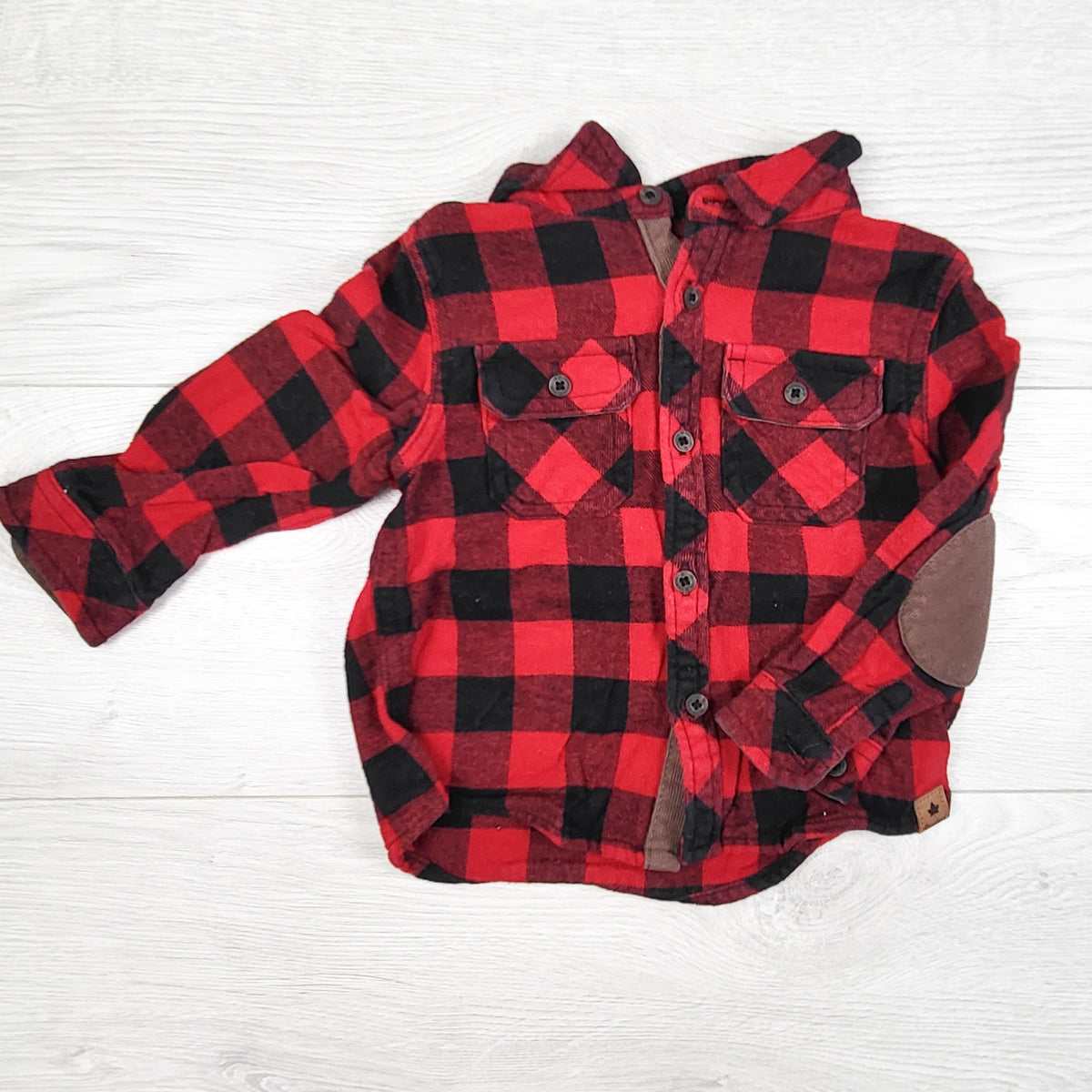 Canadiana red plaid button down flannel shirt. Size 18-24 months