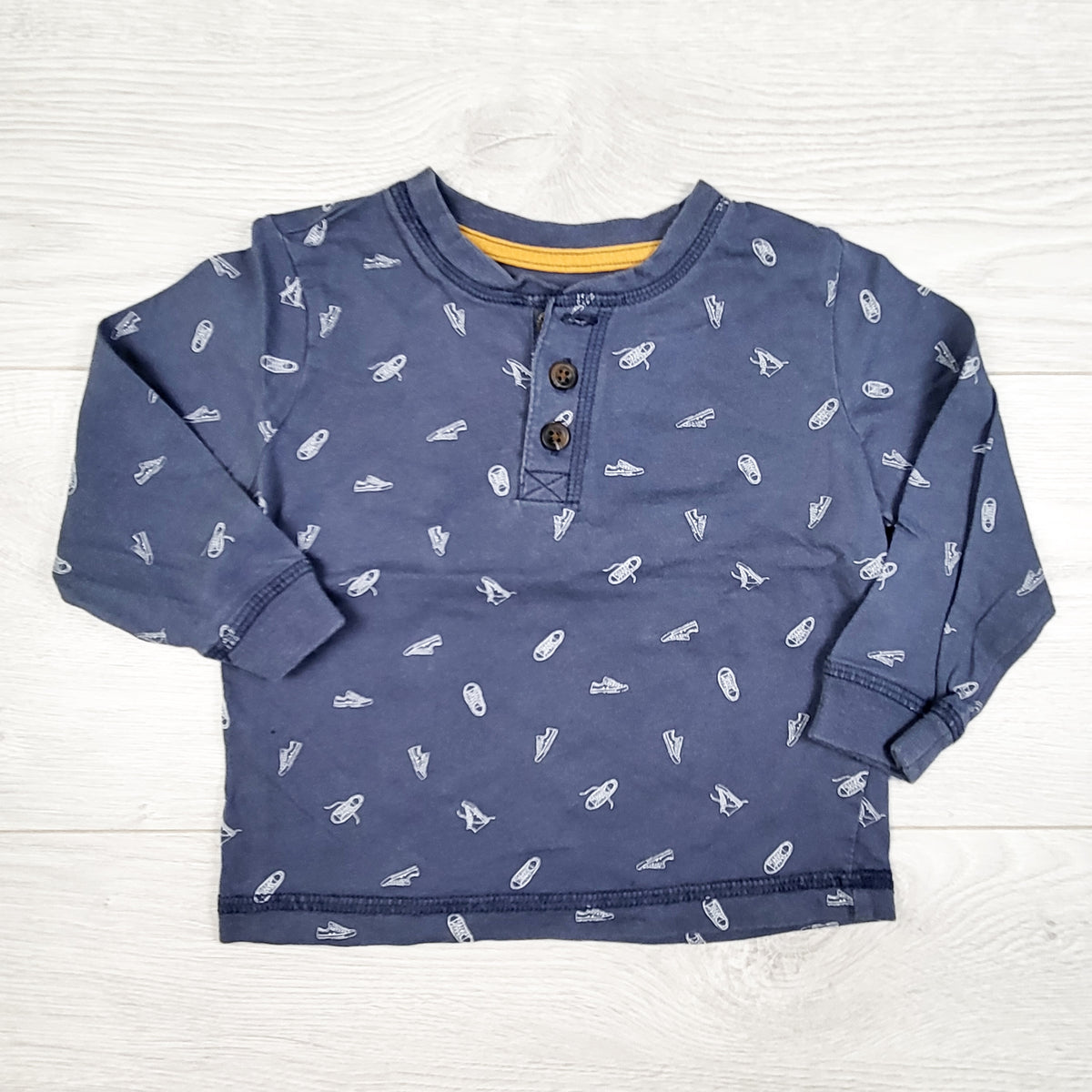 Gerge blue long sleeve top with sneakers. Size 12-18 months