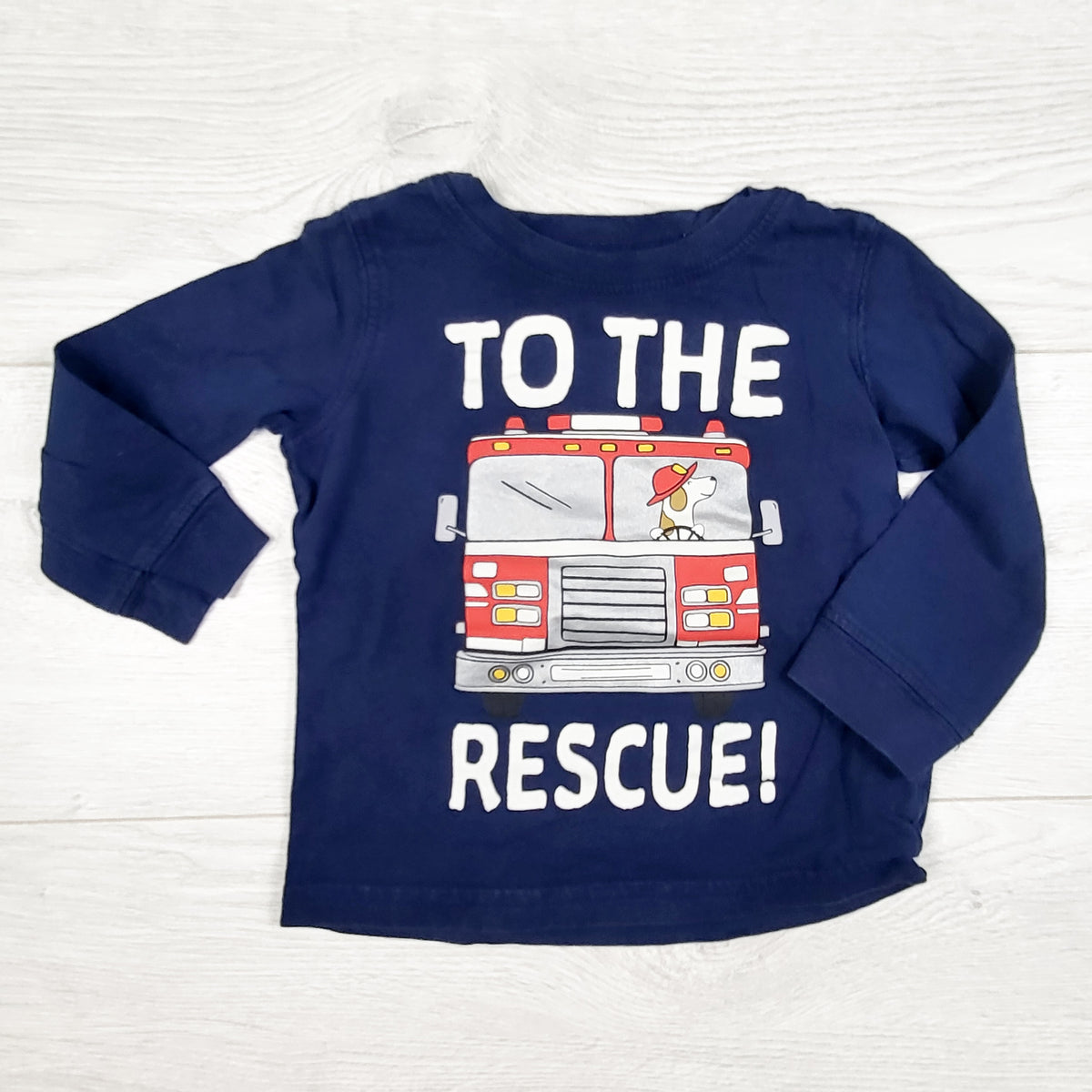 Carters navy "To The Rescue" top with fire truck. Size 18 months