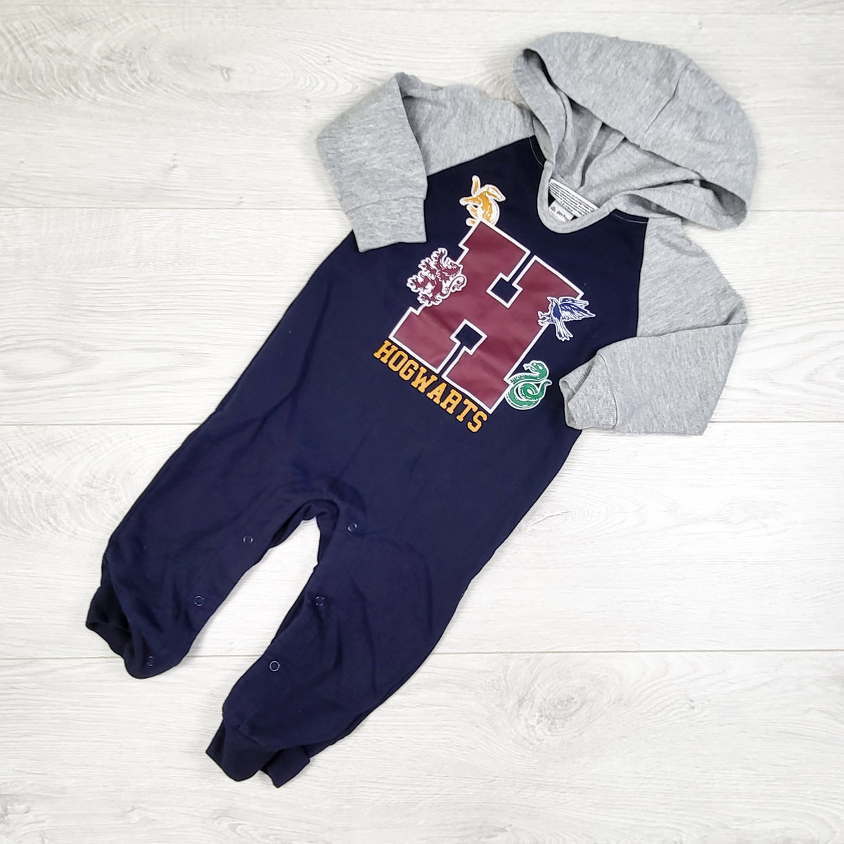 Harry Potter navy and grey Hogwarts sweatshirt romper. Size 12-18 months
