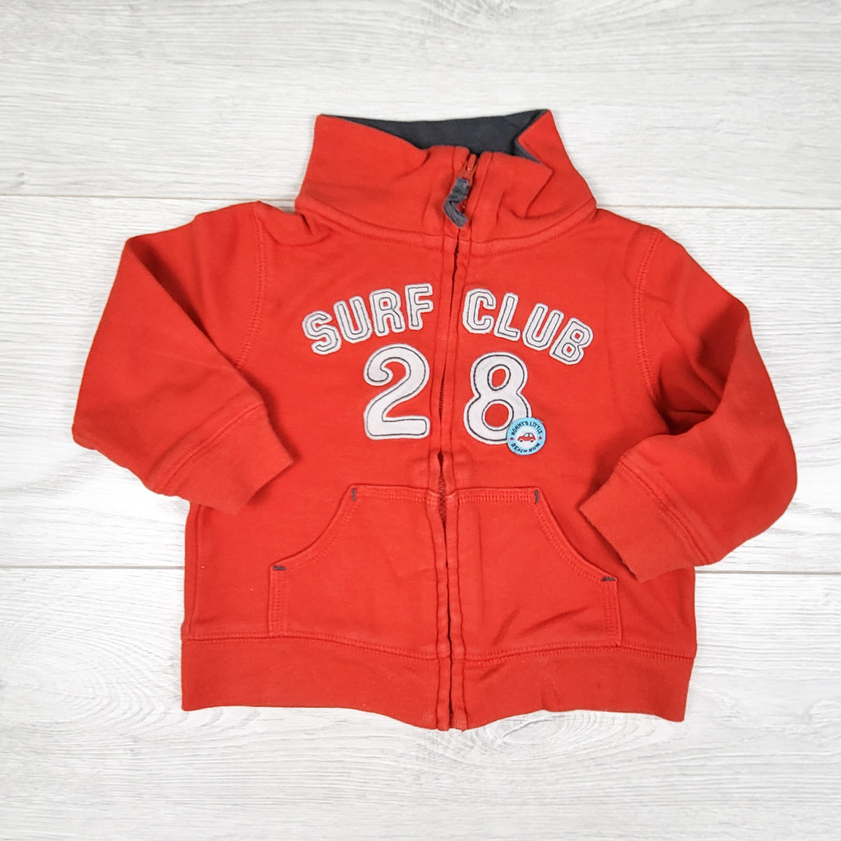 Carters reddish-orange "Surf Club" zip up cotton jacket. Size 6 months