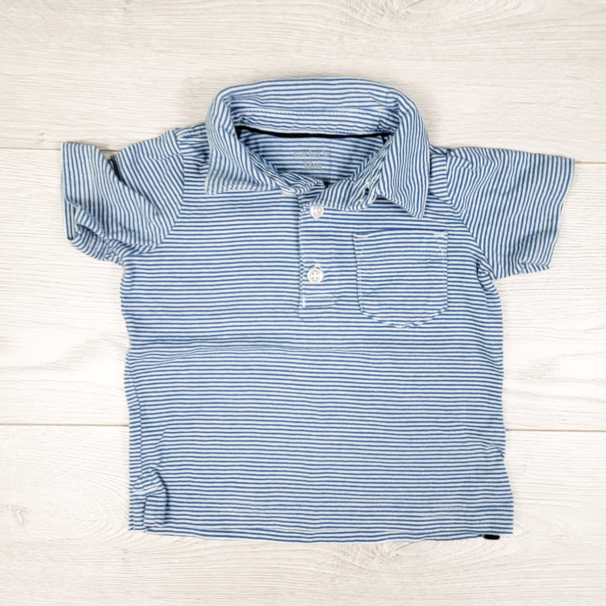 Carteres blue striped collared t-shirt. Size 12 months
