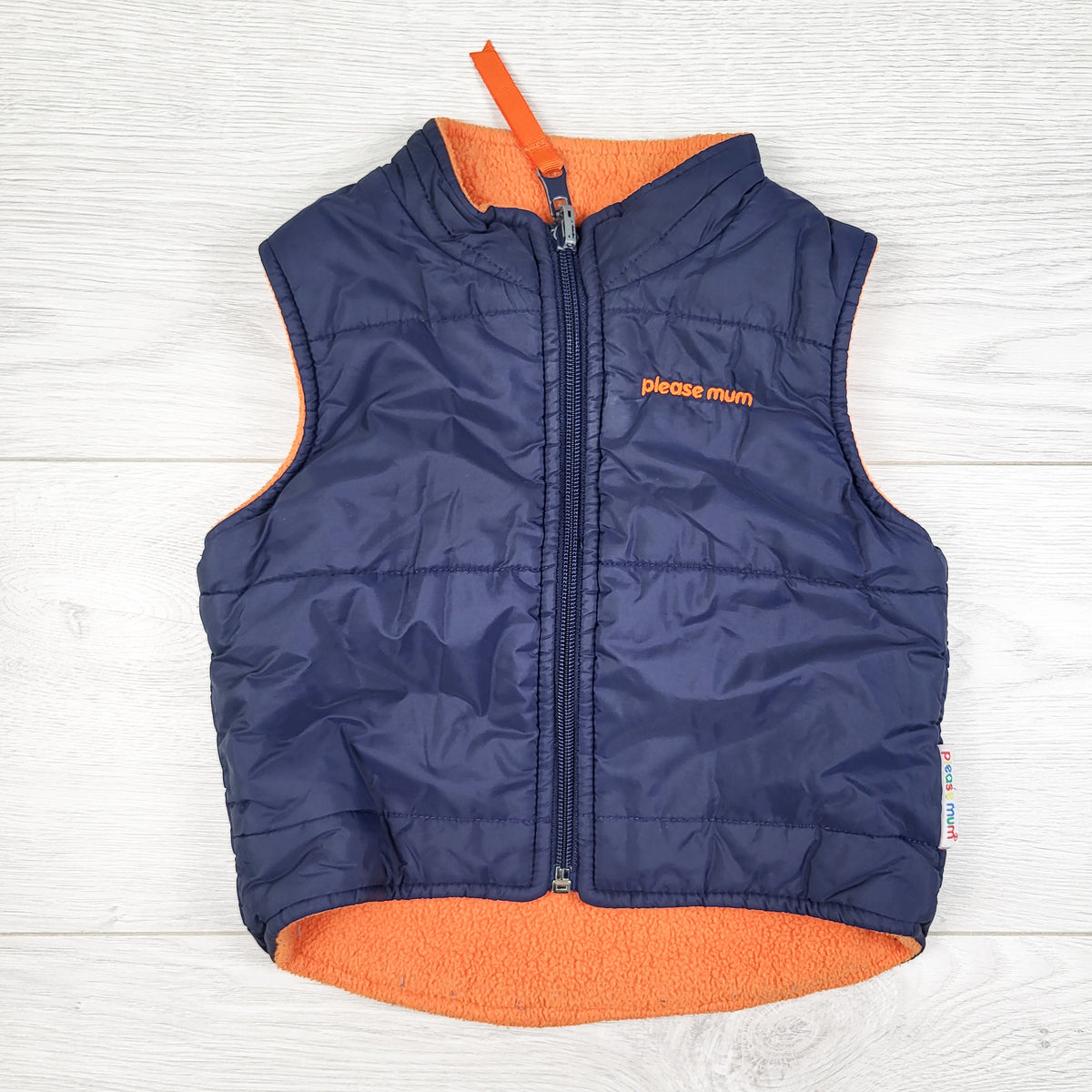 Vintage navy Please Mum fleece lined vest. Size 12 months - Made in Canada