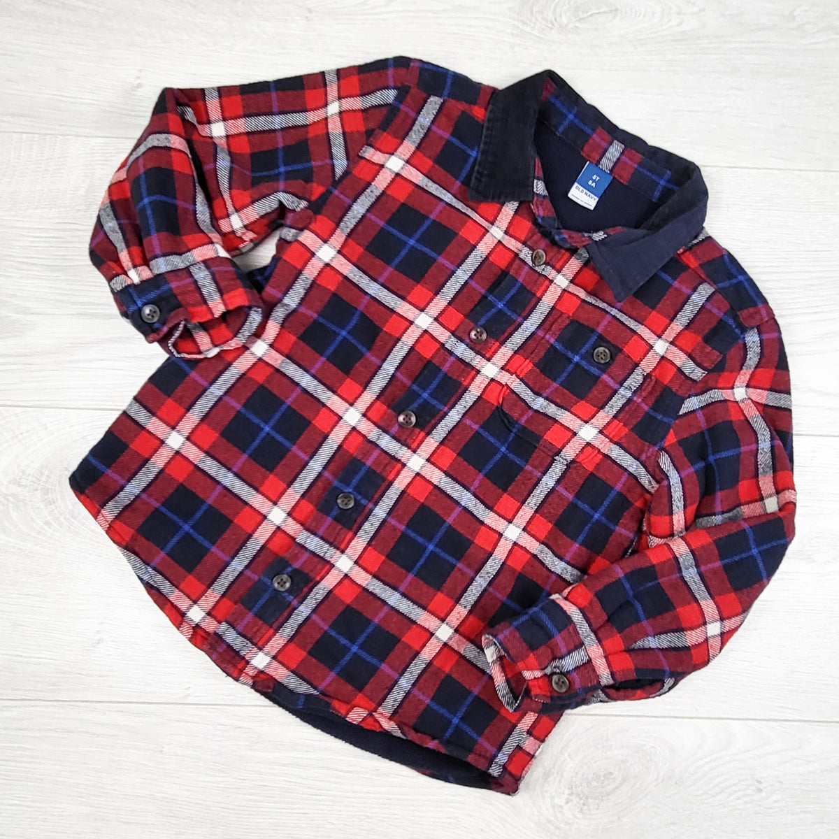 Old Navy red plaid fleece lined shacket. Size 5T