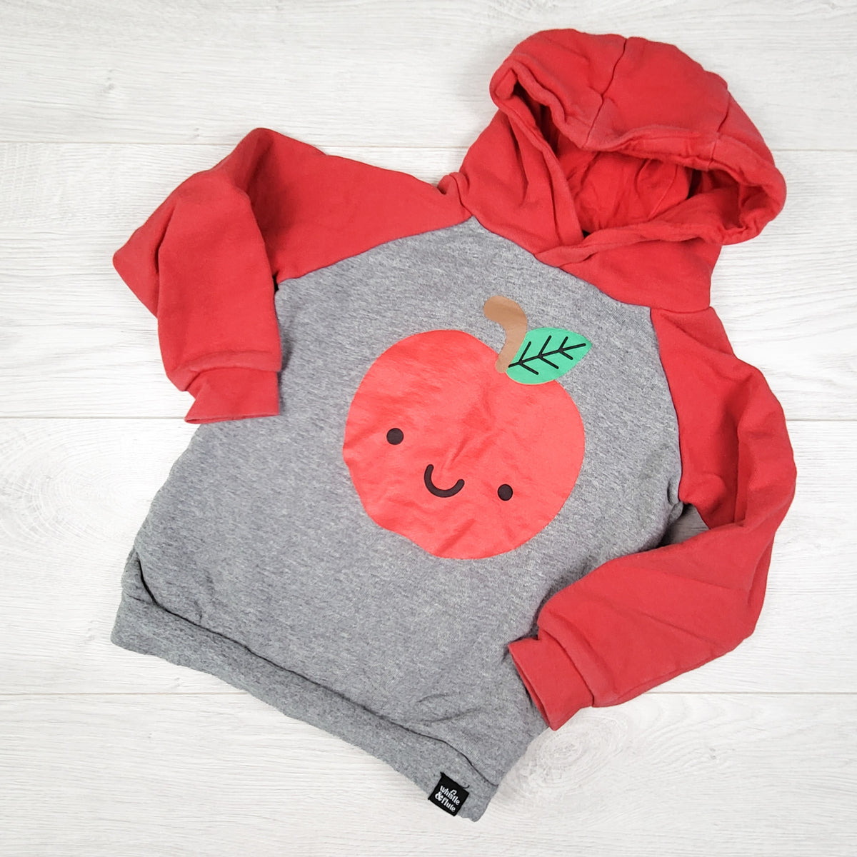 Whistle and Flute grey pullover apple hoodie. Size 3/4T