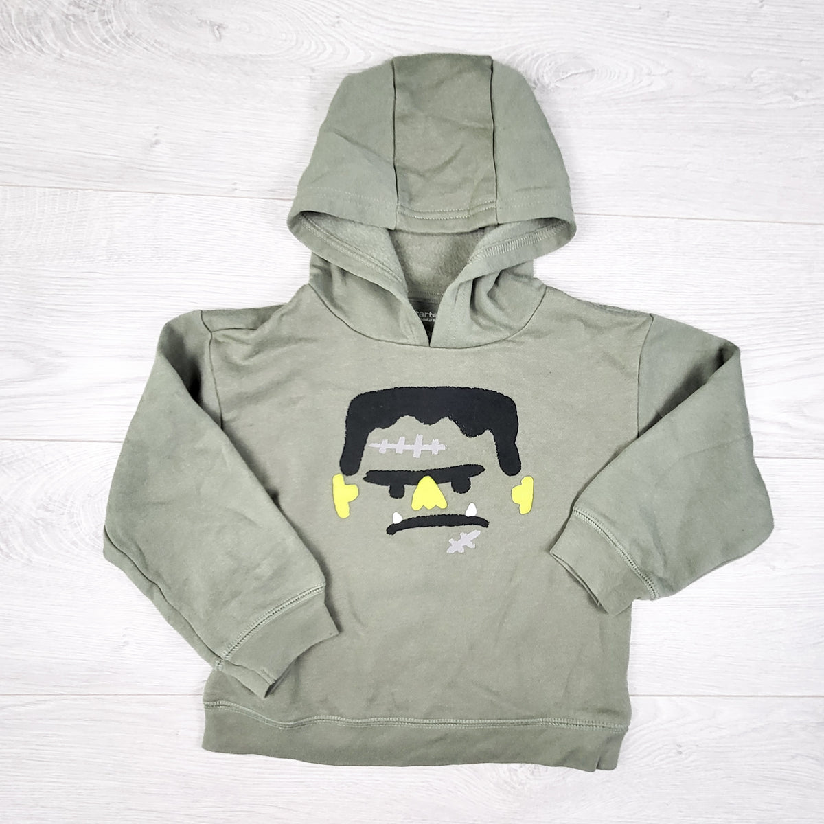 Child of Mine green fleecy lined Frankenstein pullover hoodie. Size 3T