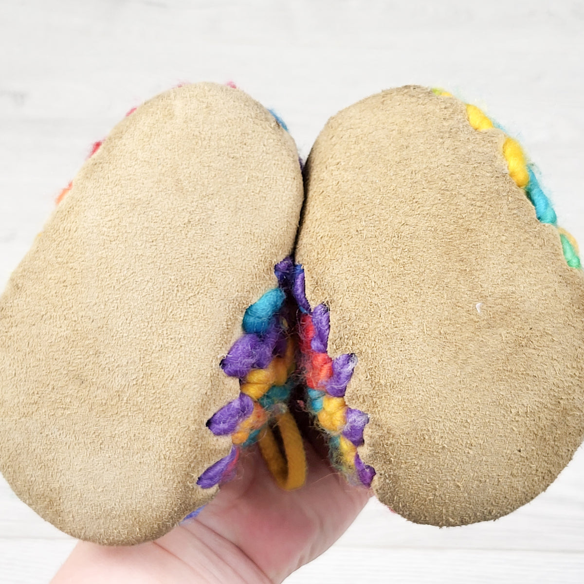 Padraig rainbow sheepskin slippers. Sizes like 6-12 months