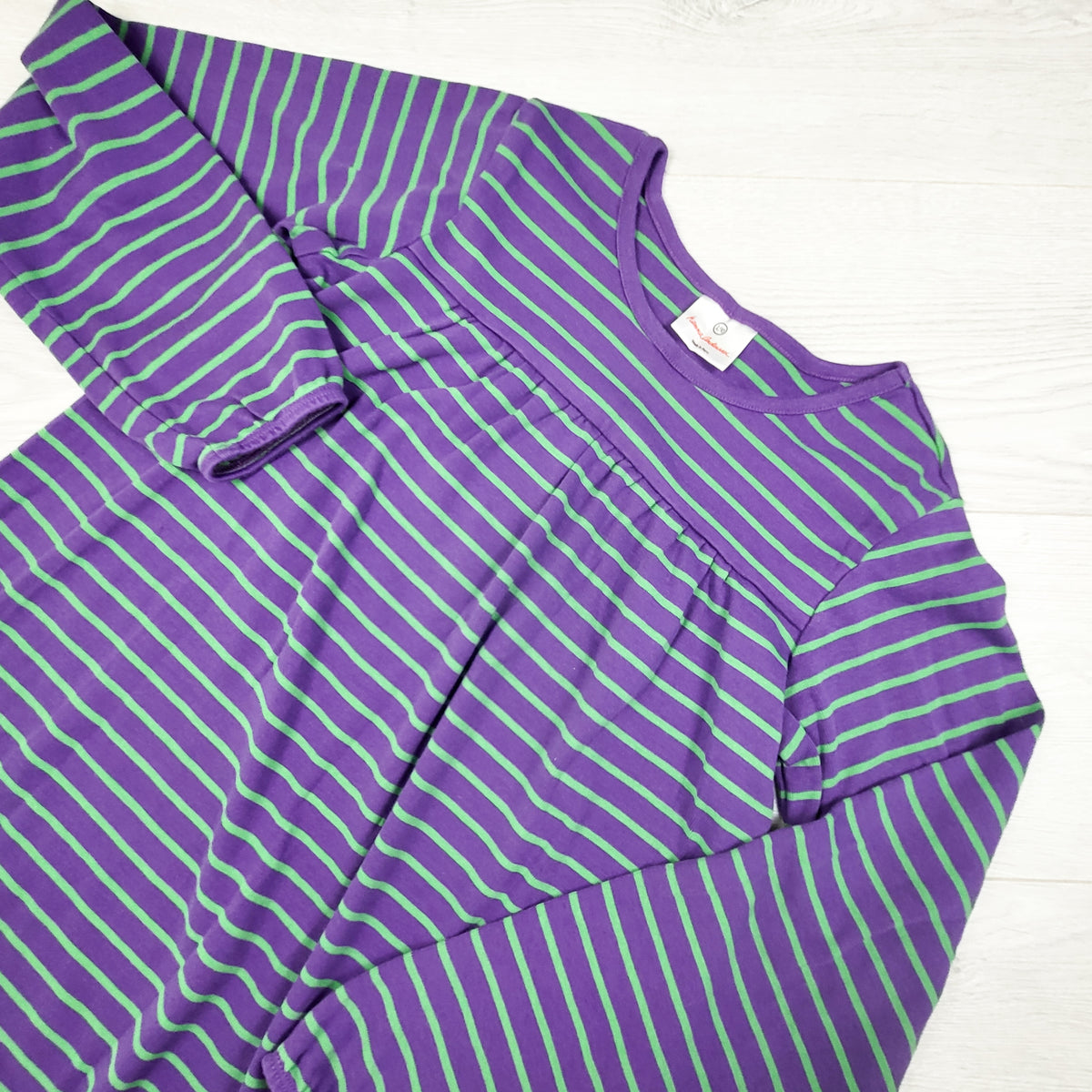 Hanna Andersson purple and green striped cotton dress. Size 150 (10/12)