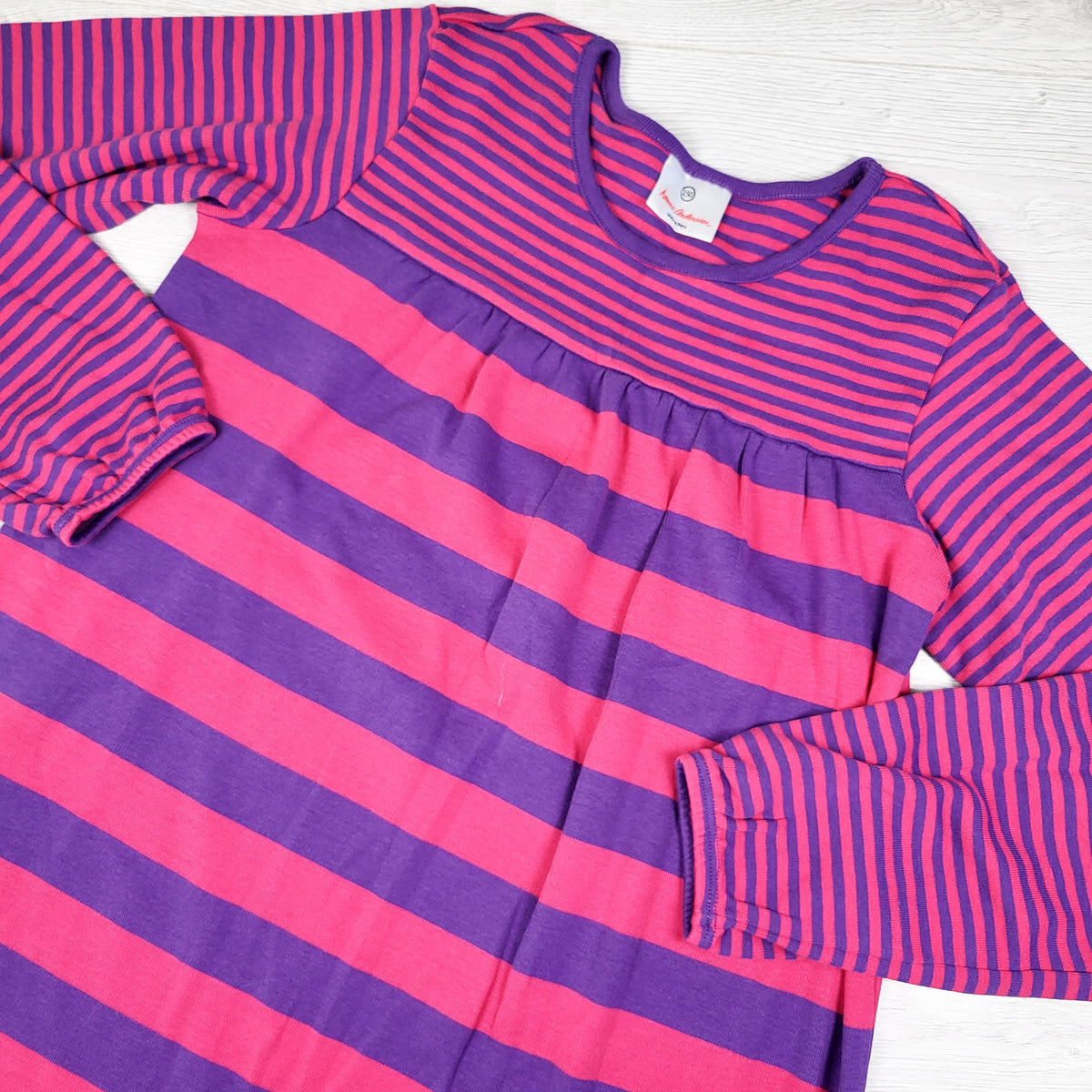 Hanna Andersson pink and purple striped cotton dress. Size 150 (10/12)