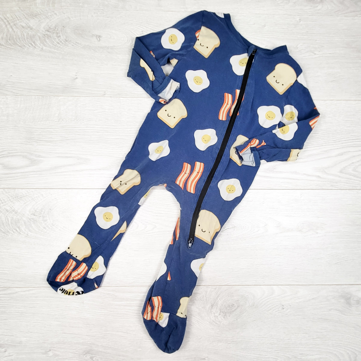 Whistle and Flute blue breakfast food bamboo blend sleeper. Size 1-2 Years